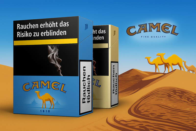 Zwei Camel Zigaretten packungen in der Wuste mit Logo Kamel
