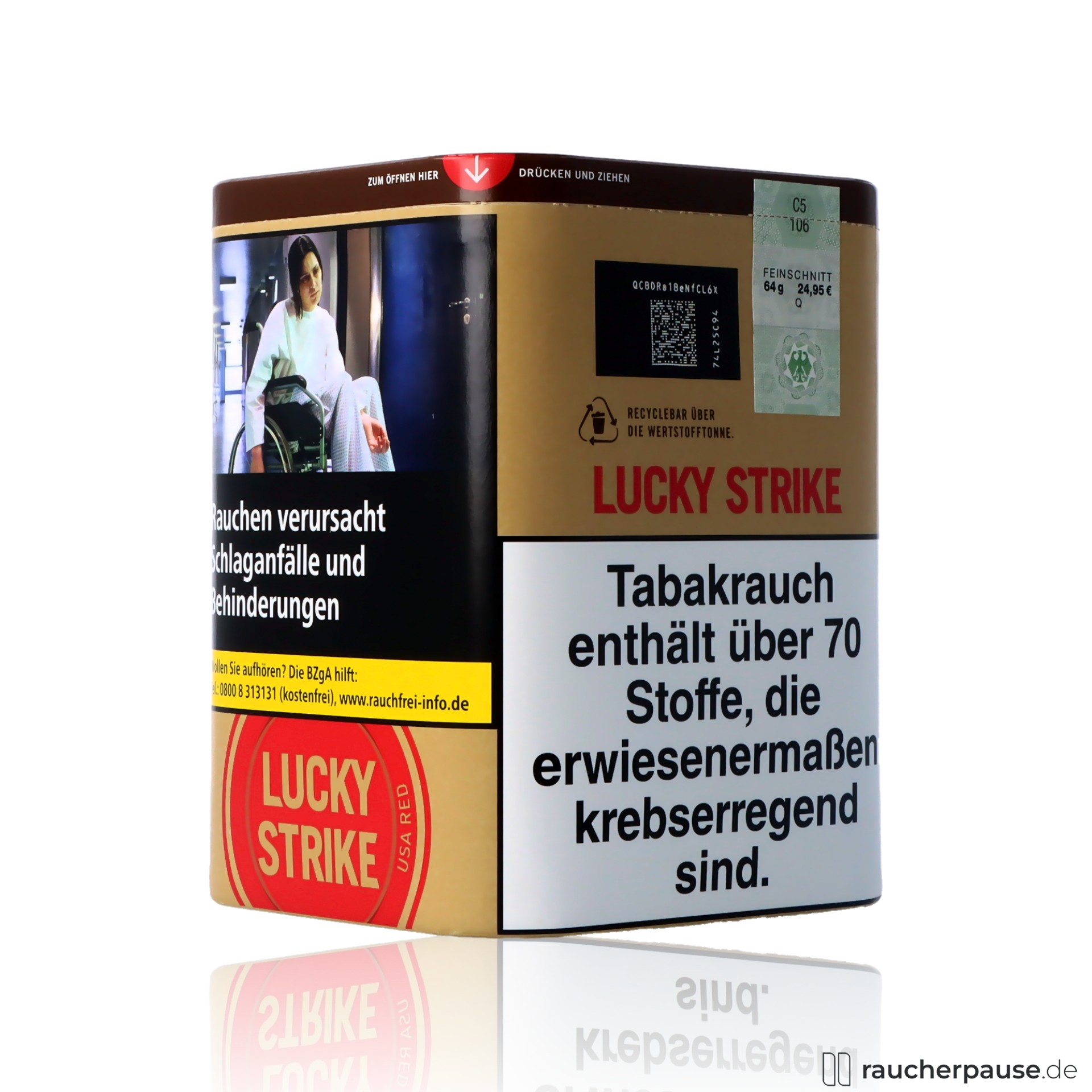 lucky strike origins usa red zigarettentabak 64g dose ohne zusatzstoffe , packshot seitlich