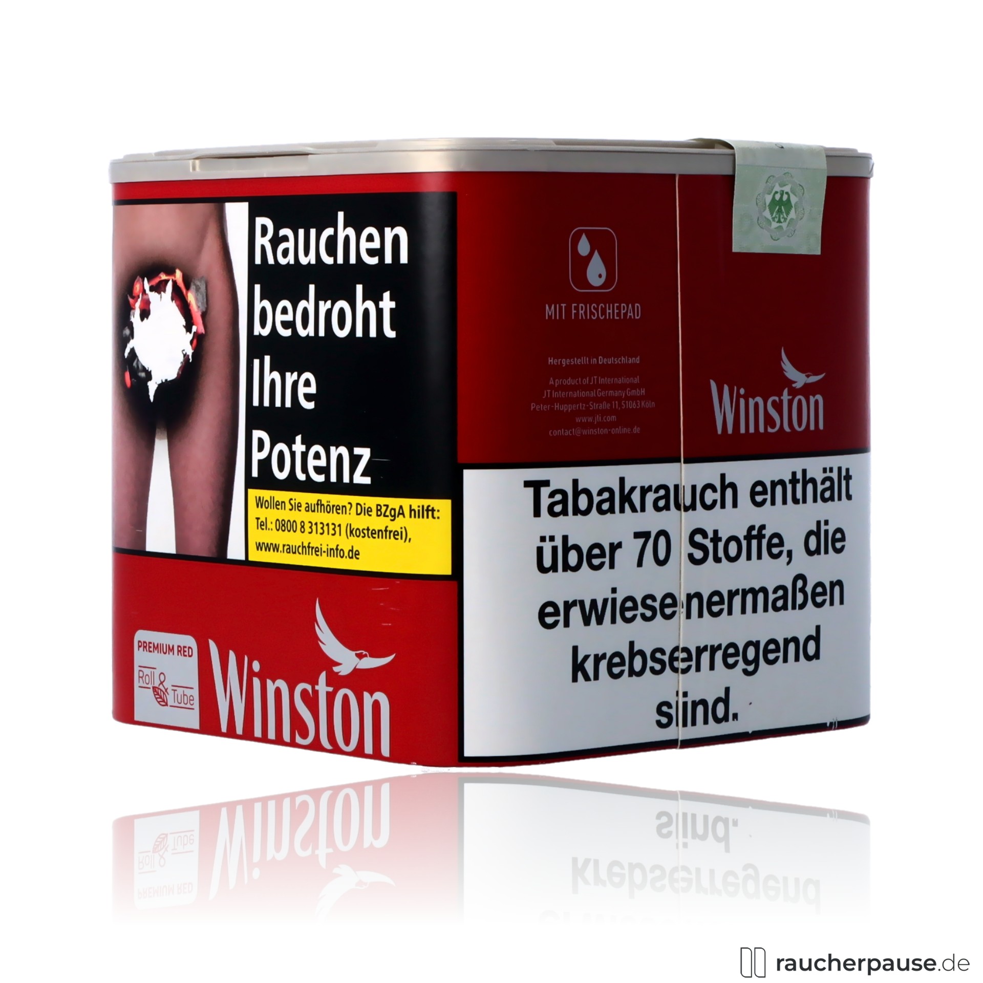 winston premium red tabak 60g dose american blend mittelstark , packshot seitlich
