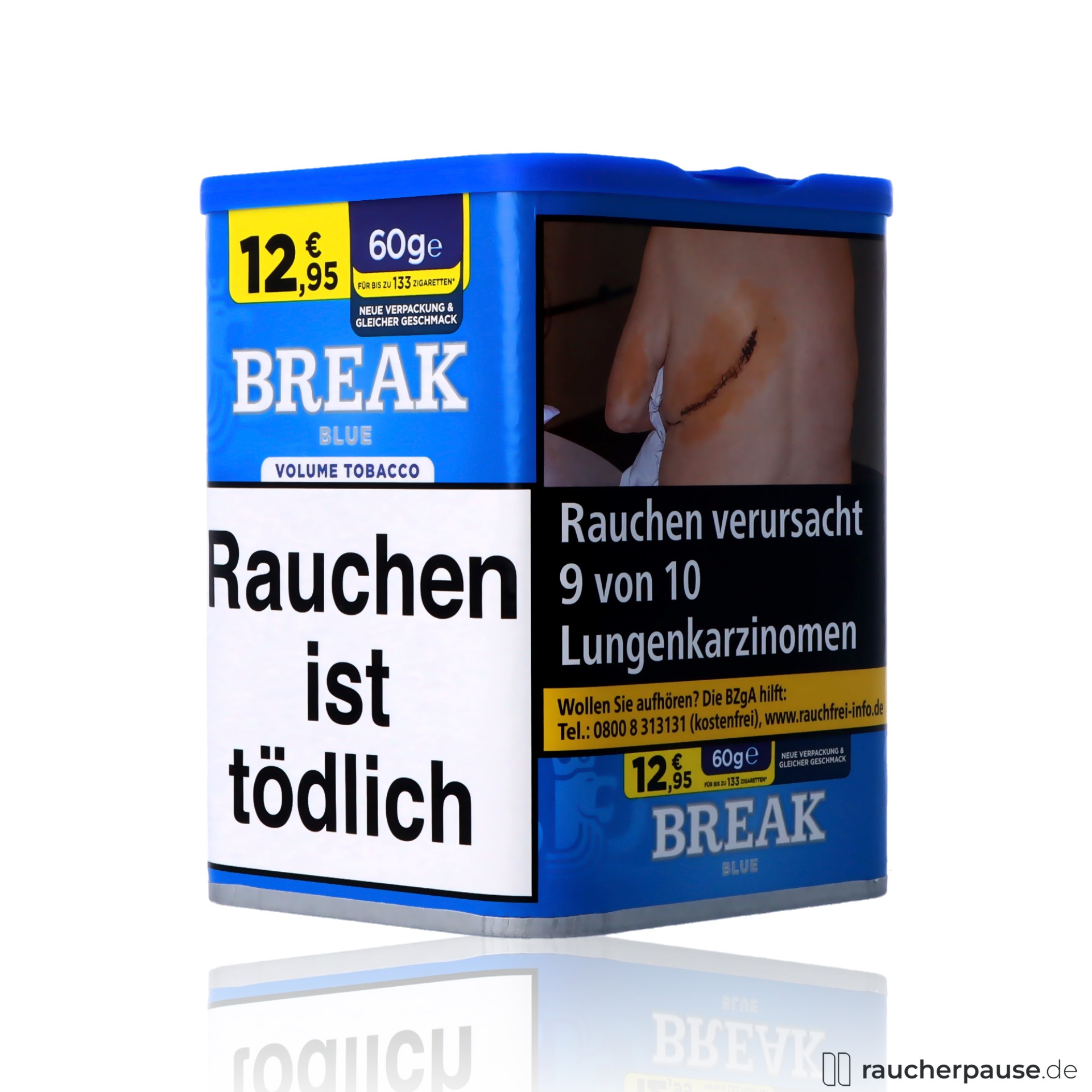 break blau volumentabak 60g dose american blend extra ergiebig , packshot seitlich