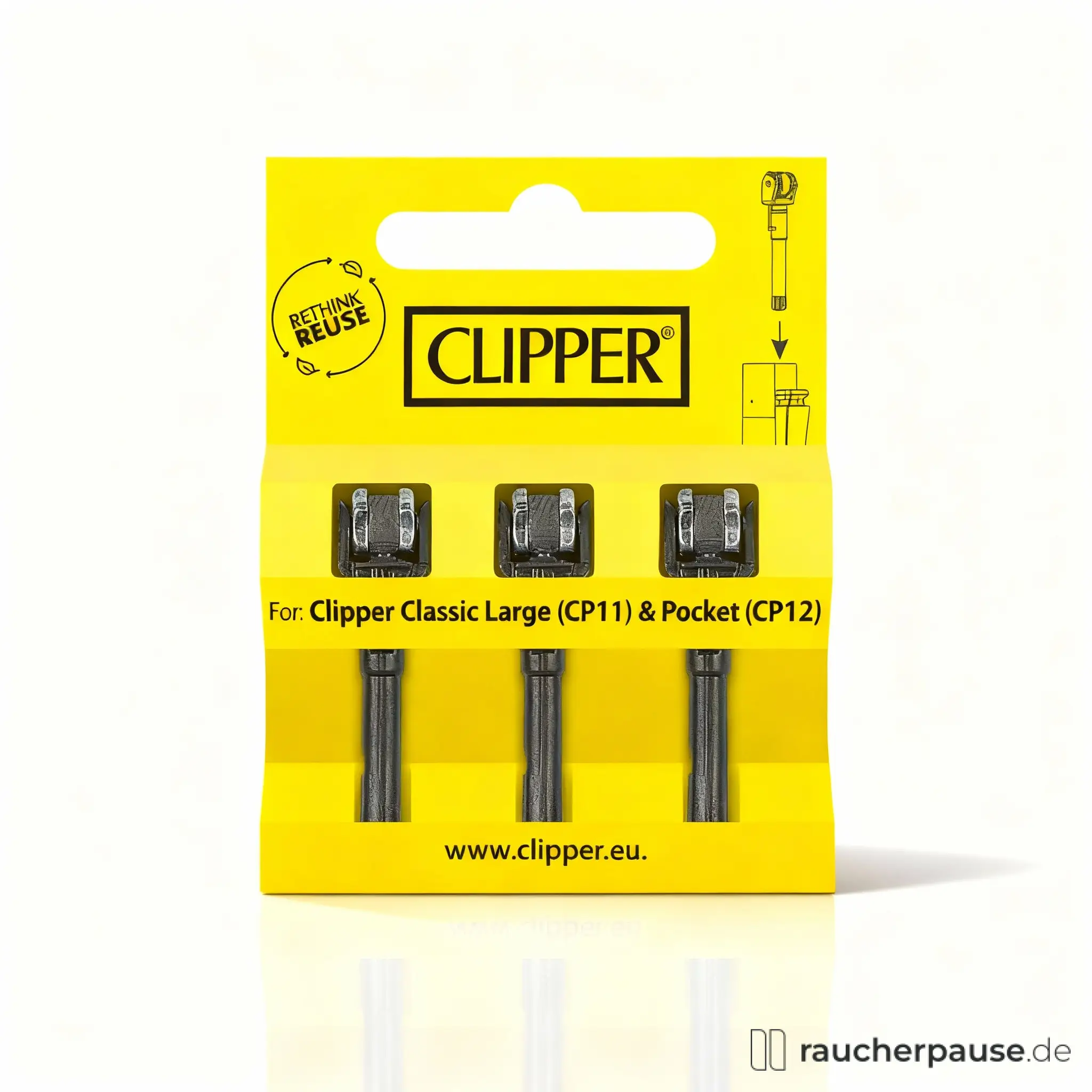 CLIPPER Flintsystem Ersatzset | 3er Blister | Unbegrenzte Zündungen für Classic Feuerzeuge