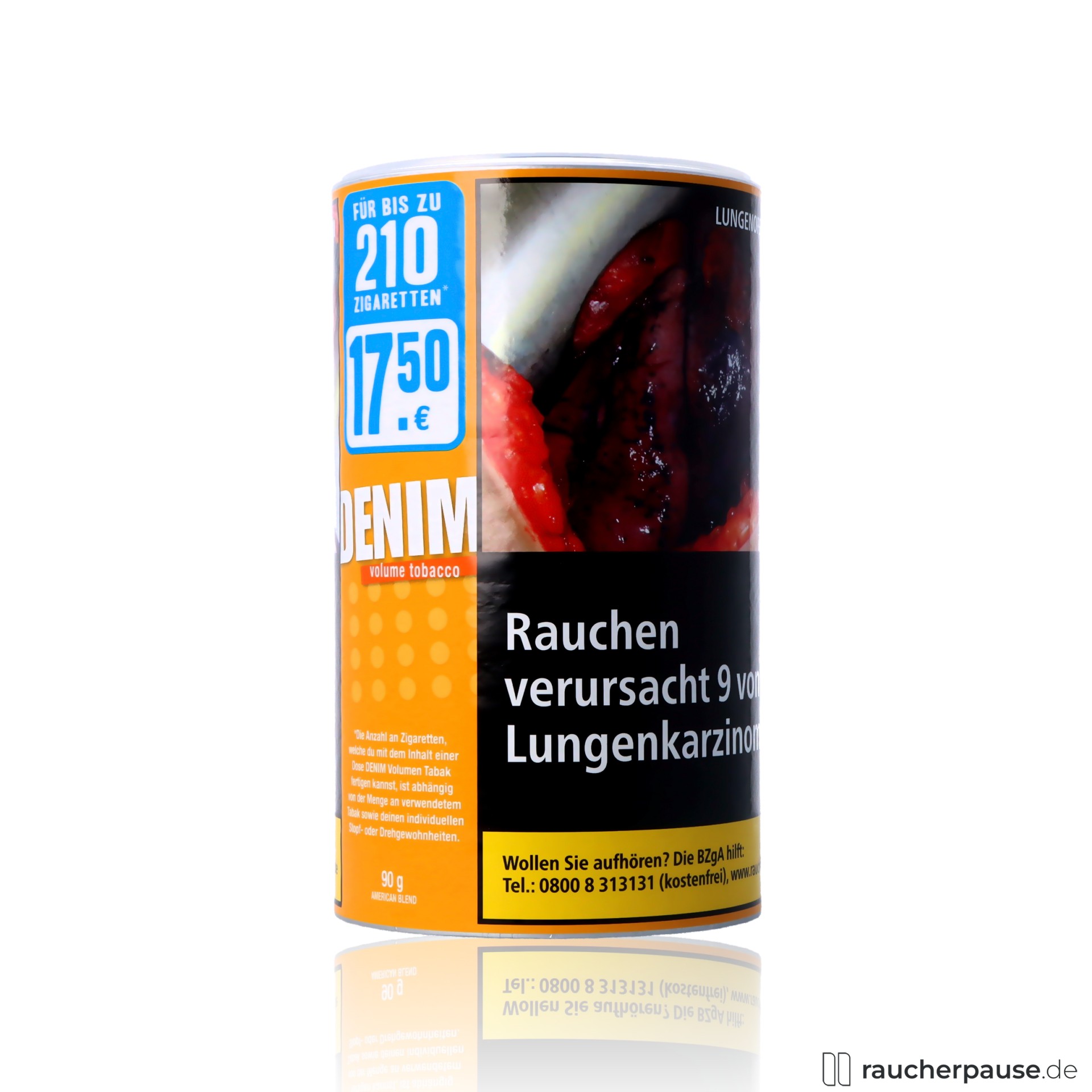 denim volumentabak xxl 90g dose virginia burley aroma , packshot hinterseite