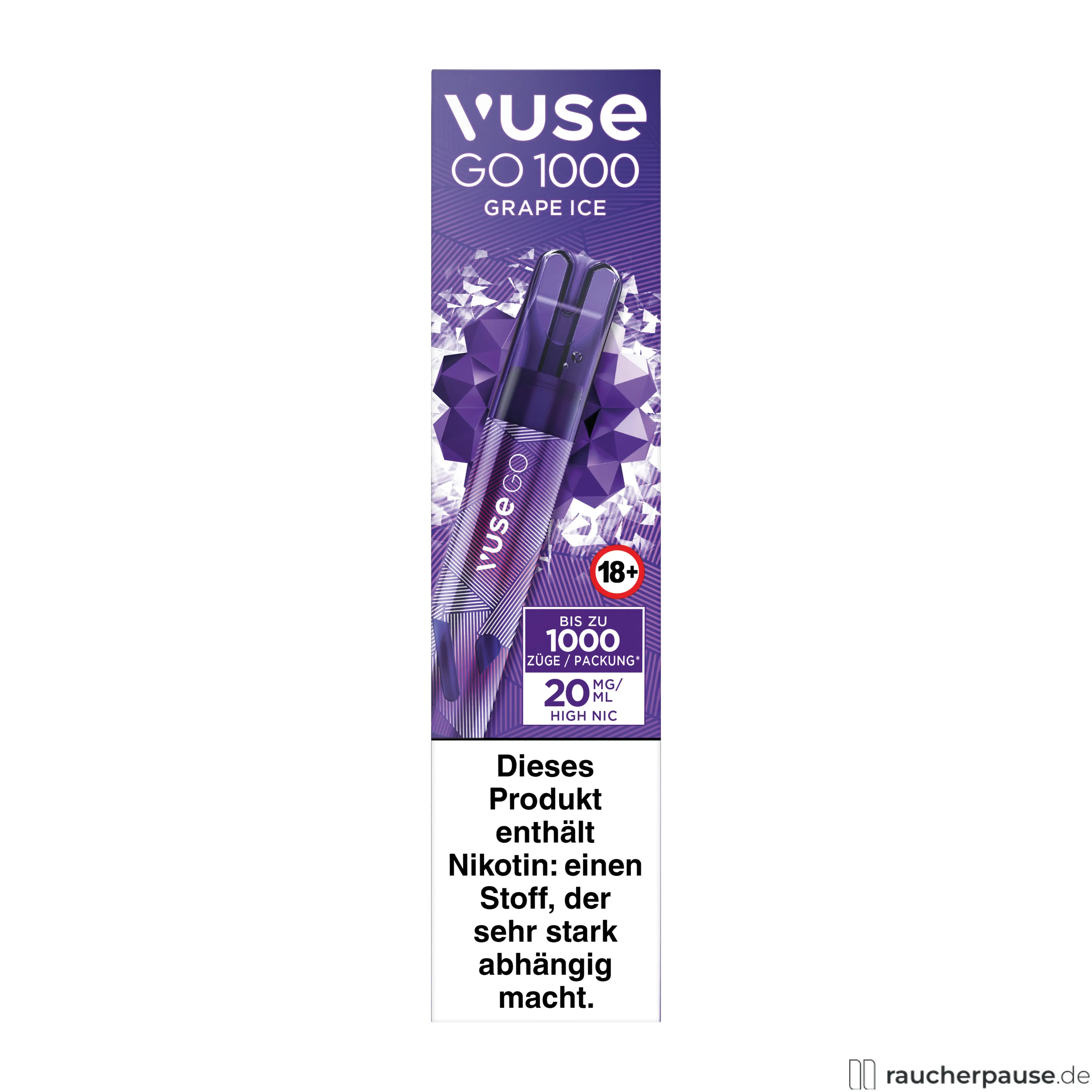 Vuse GO 1000 E-Shisha | Grape Ice | 20 mg/ml Nikotin | Einweg | 1000 Züge