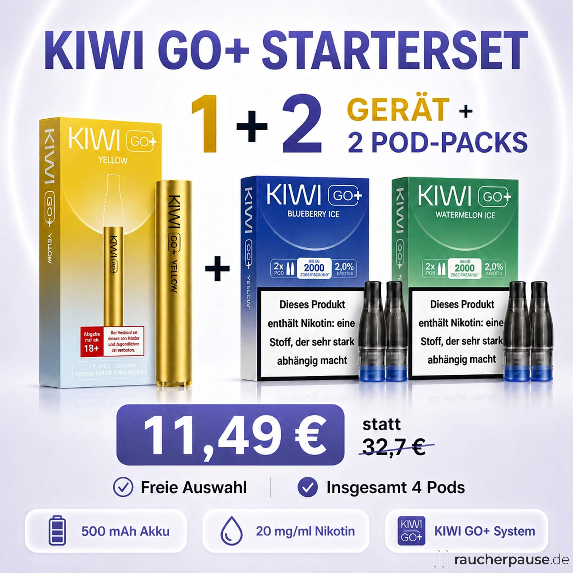 Kiwi Go+ Starterdeal, Gerät und 2 Pod Packungen zum Deal Preis