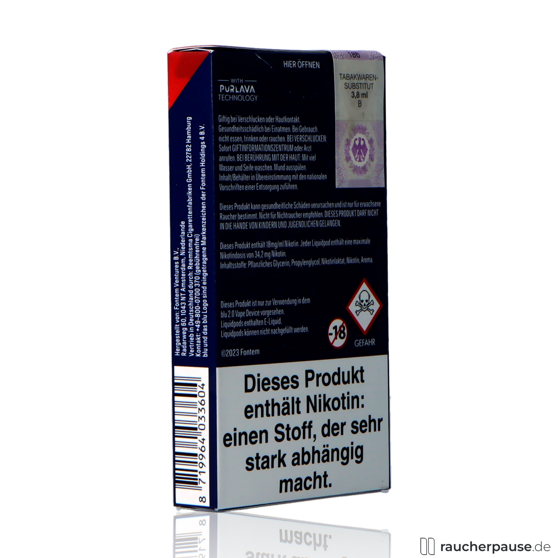 blu, blu strawberry mint liquid pod ml nikotin stueck erdbeere minze , packshot hinterseite