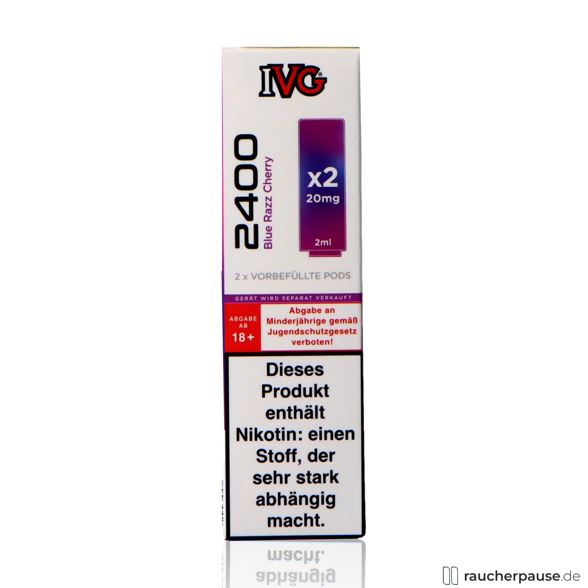 ivg, ivg prefilled pods blue razz cherry ml nikotin blaue himbeere kirsche , packshot hinterseite