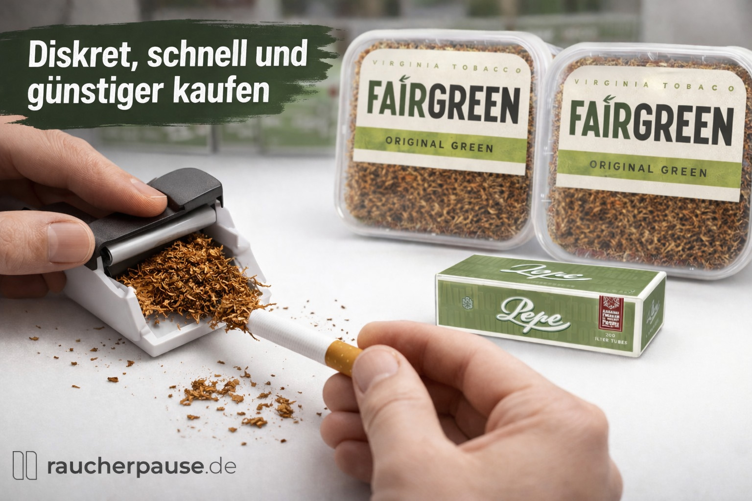 Fairgreen Tabak beim Stopfen mit Stopfgerät – diskret und günstig kaufen