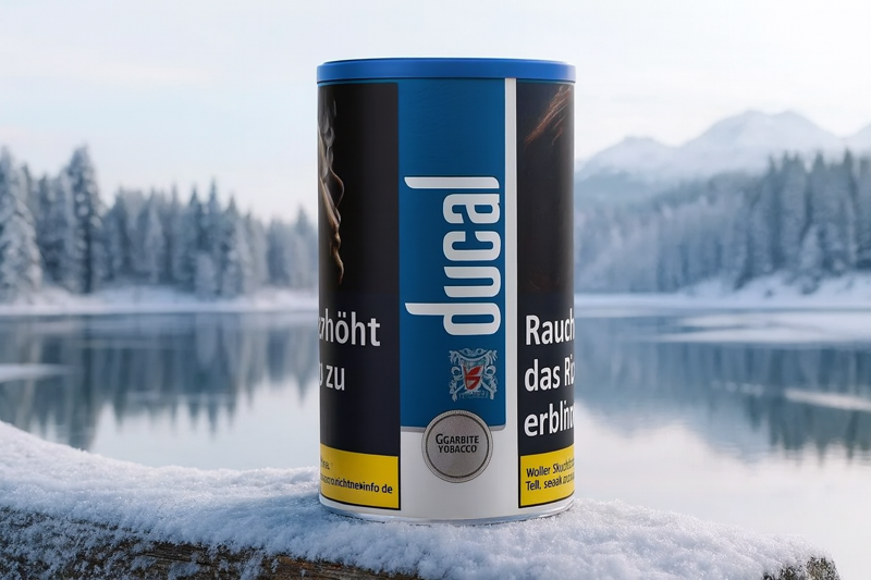 Ducal Tabak Dose vor einem zugefrorenen See in winterlicher Stimmung