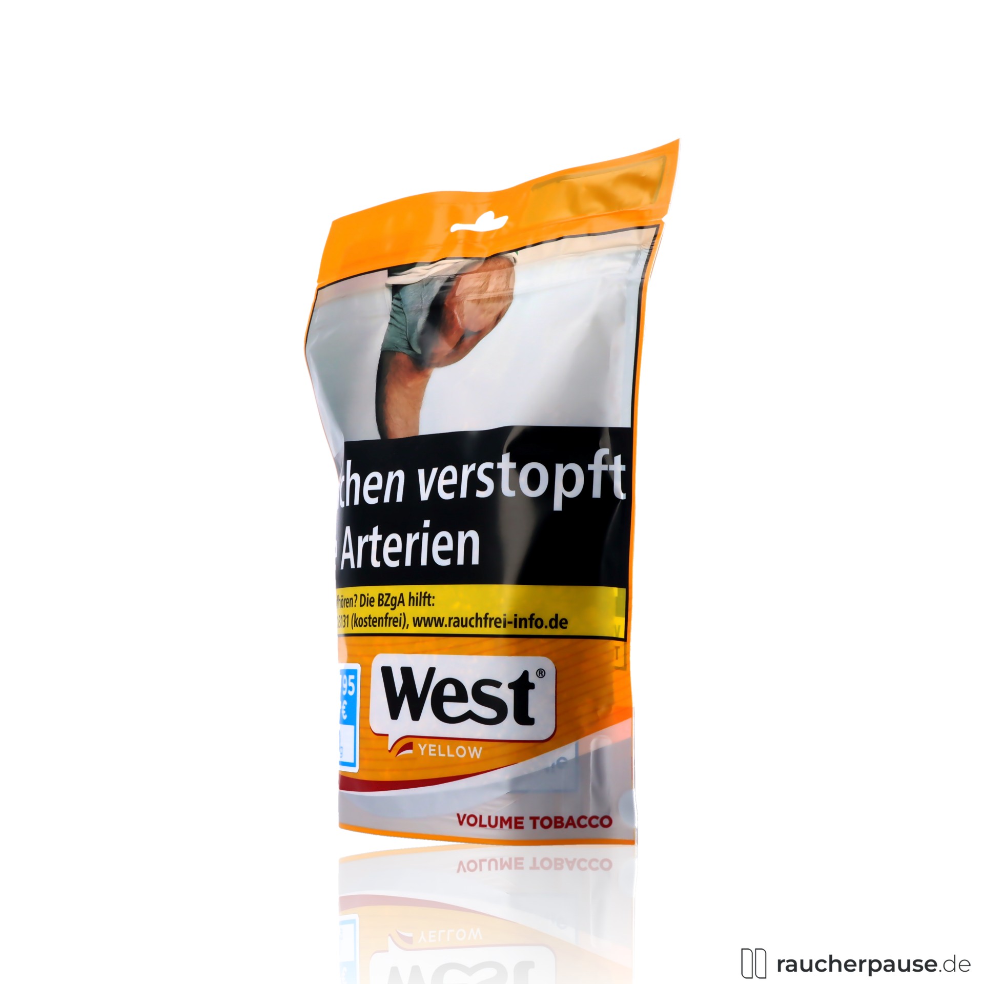 west yellow volumentabak 93g zip beutel american blend ergiebig aromatisch , packshot vorderseite