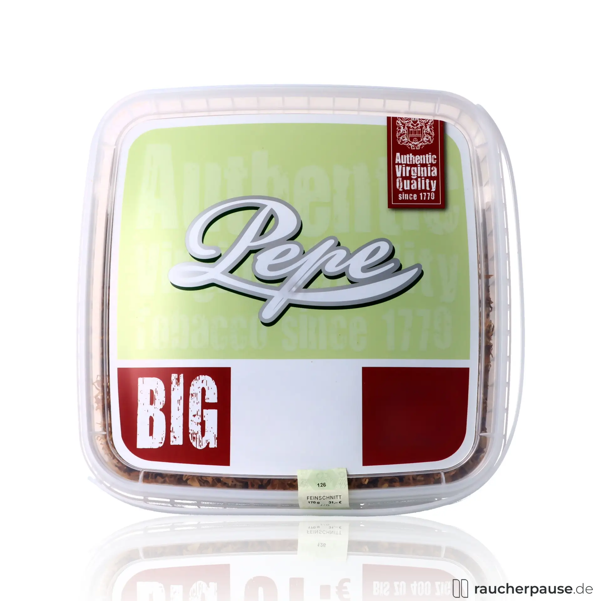 Pepe Volumentabak Virginia 170g | Ohne Zusatzstoffe | Eimer