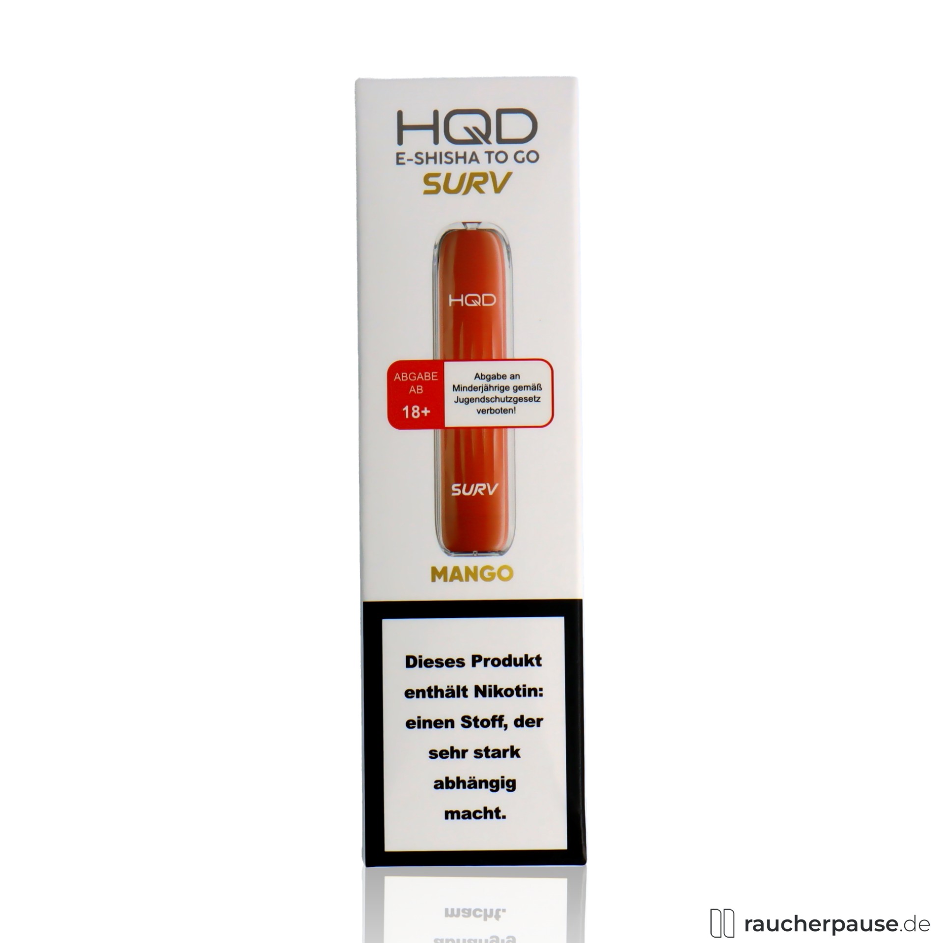 HQD Surv Einweg E-Shisha | Ice Mango | 18 mg/ml Nikotin | 600 Züge hqd, hqd surv einweg e shisha ice mango ml nikotin zuege , packshot seitlich