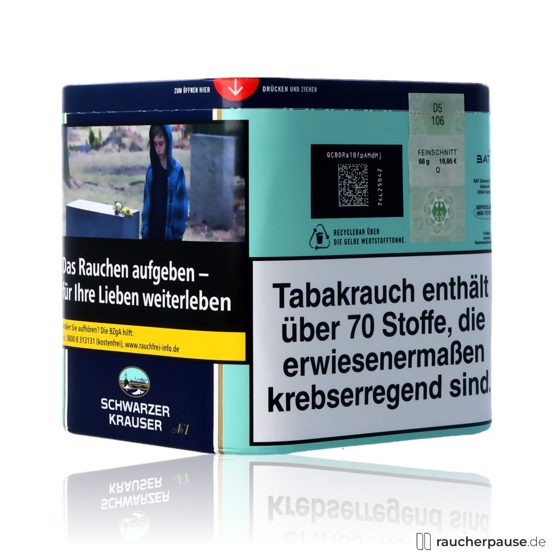 schwarzer krauser no1 feinschnitt zigarettentabak dose kraeftig wuerzig , packshot hinterseite