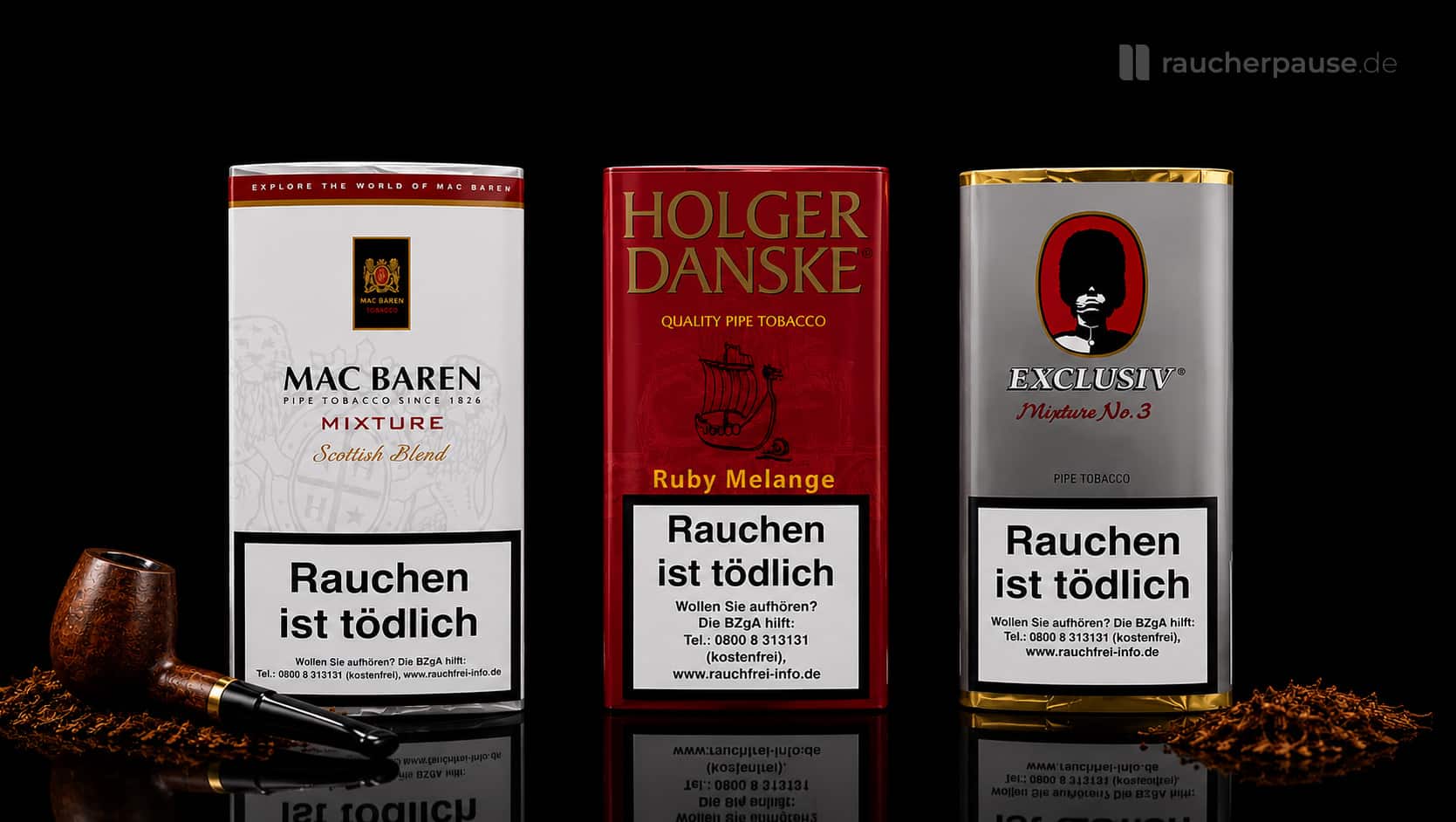 Mac Baren, Holger Danske und Exclusiv Pfeifentabak Verpackungen