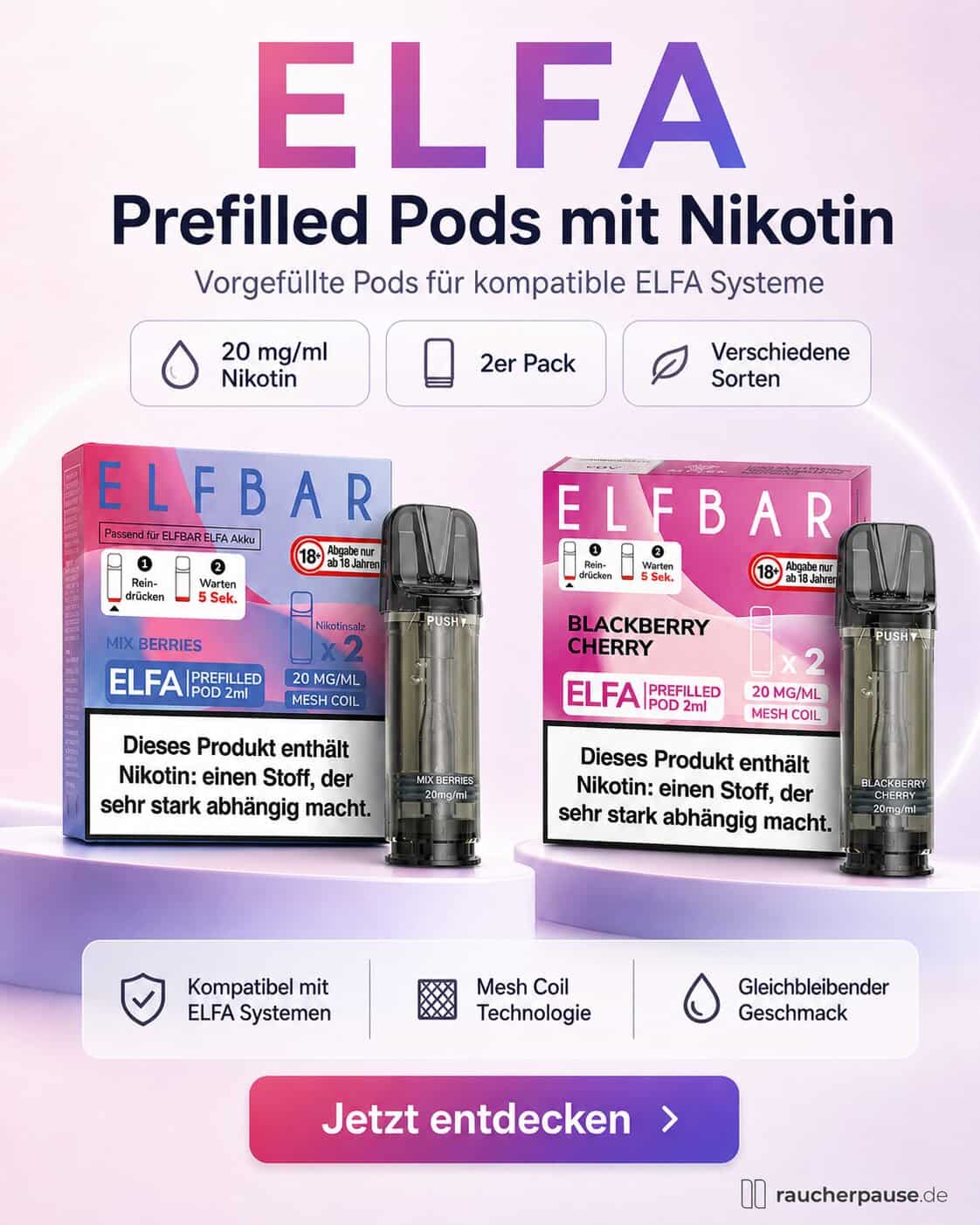 ELFA Prefilled Pods mit Nikotin in verschiedenen Sorten