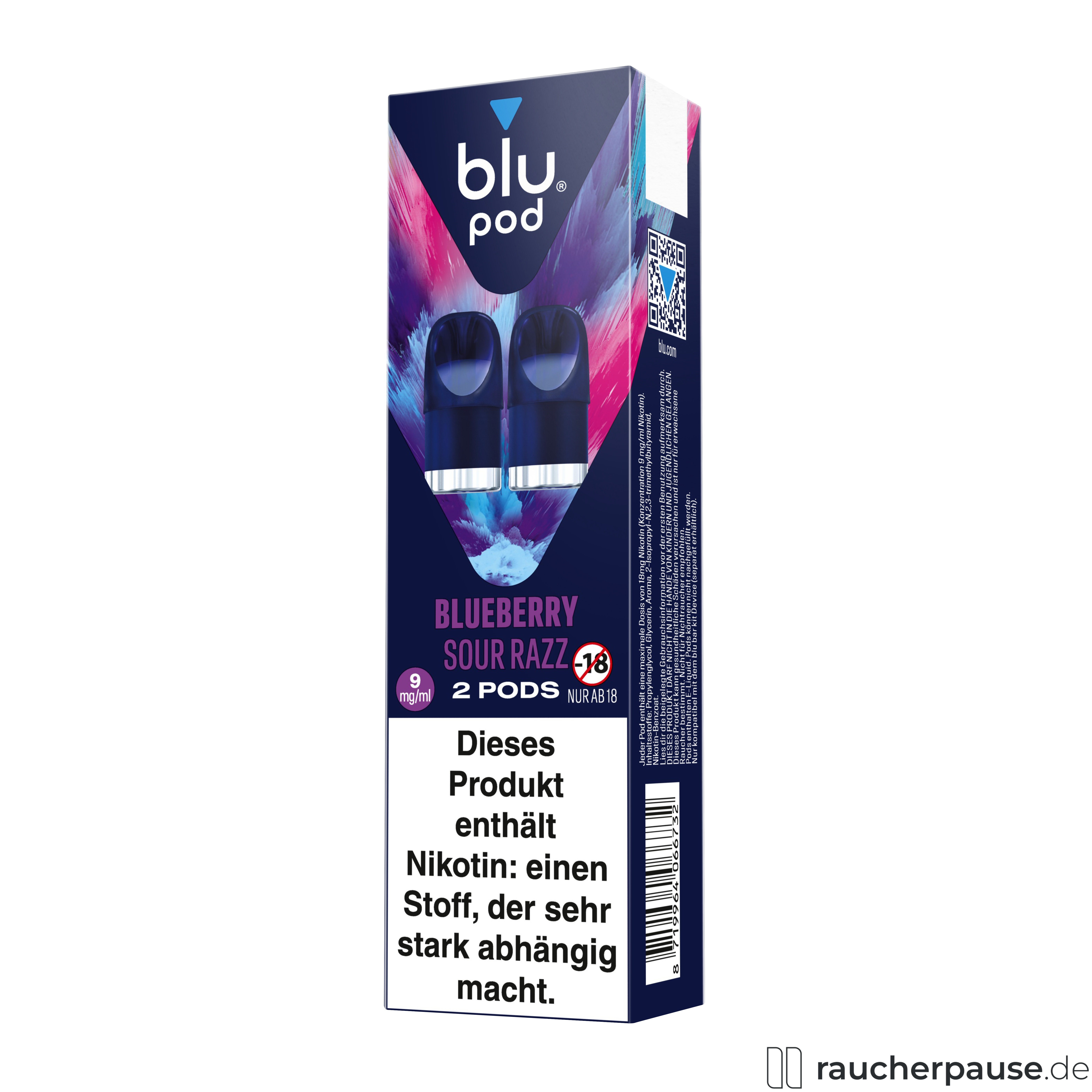 blu, blu pod sour razz 9mg , packshot seitlich