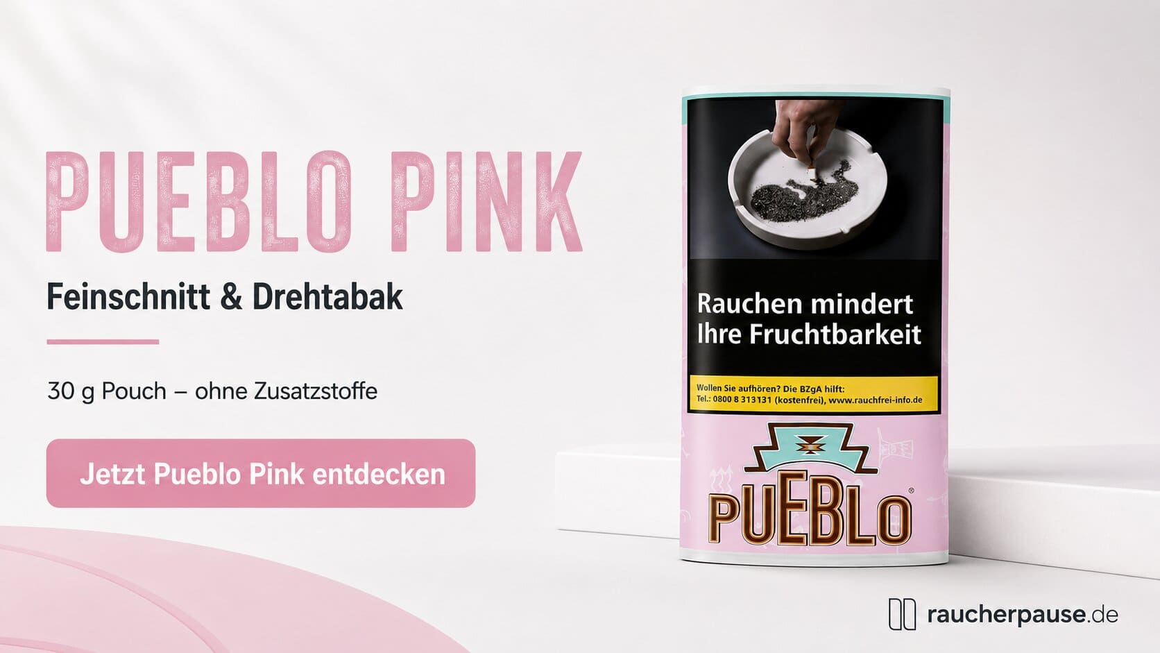 Pueblo Pink Feinschnitt Tabak im 30-g-Pouch ohne Zusatzstoffe