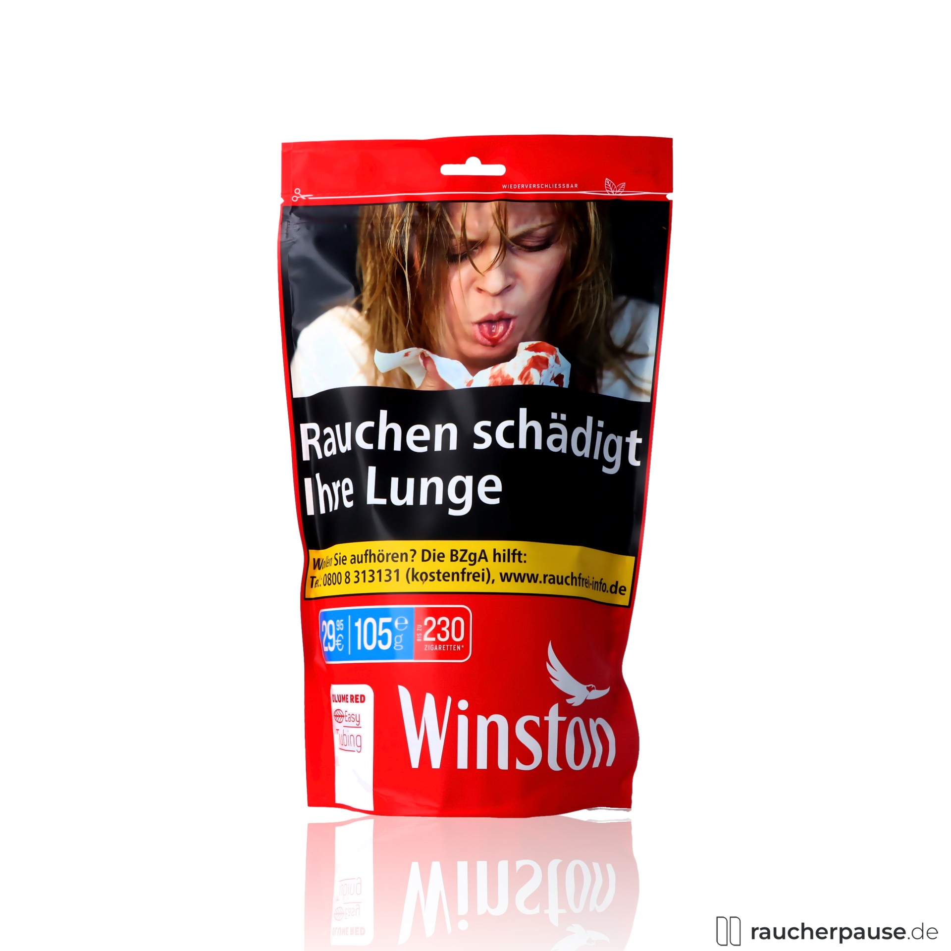 Winston Red Volumentabak | 105g Beutel | Würziges Aroma | American Blend
