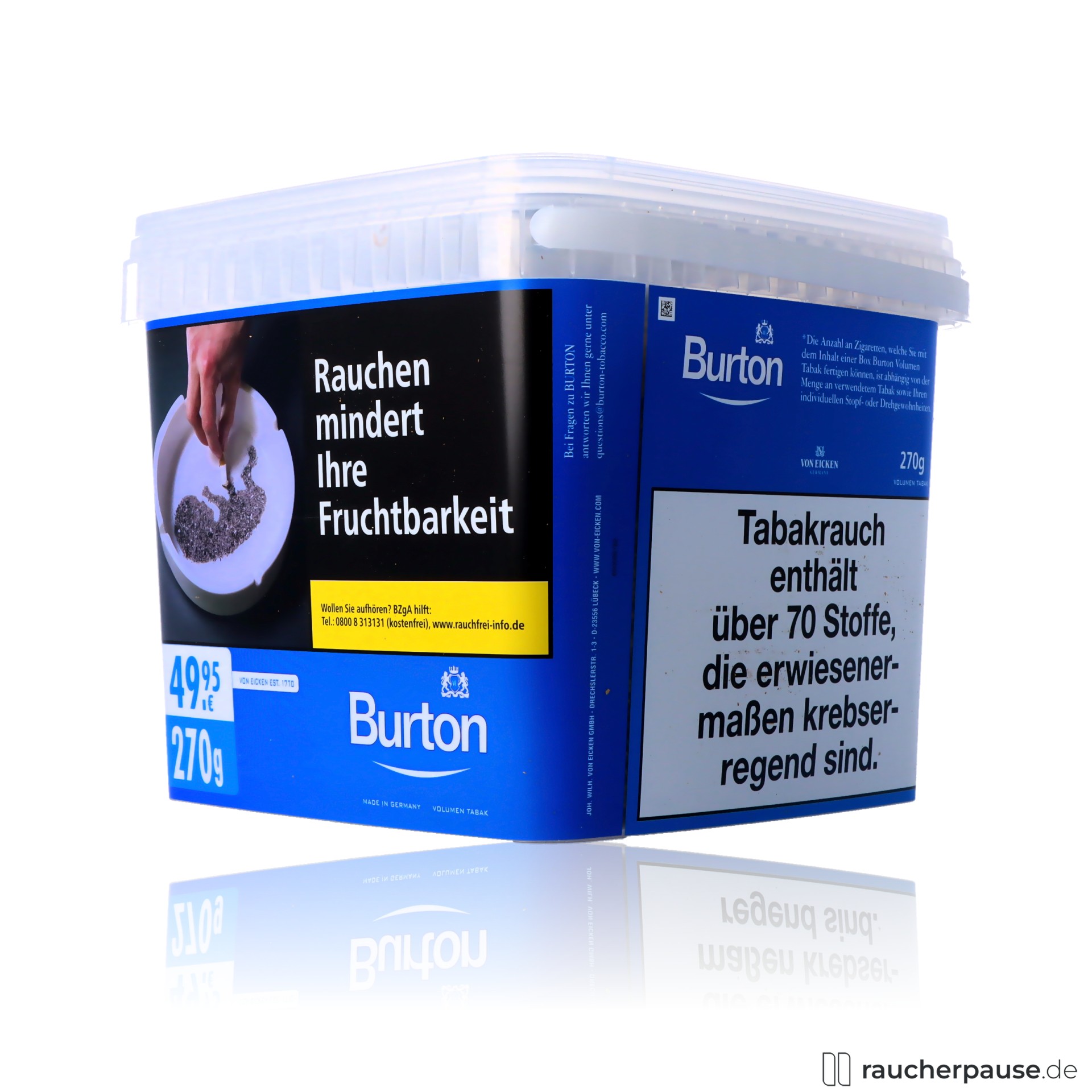 burton blue volumentabak eimer mega box burley virginia orient tabak , packshot seitlich