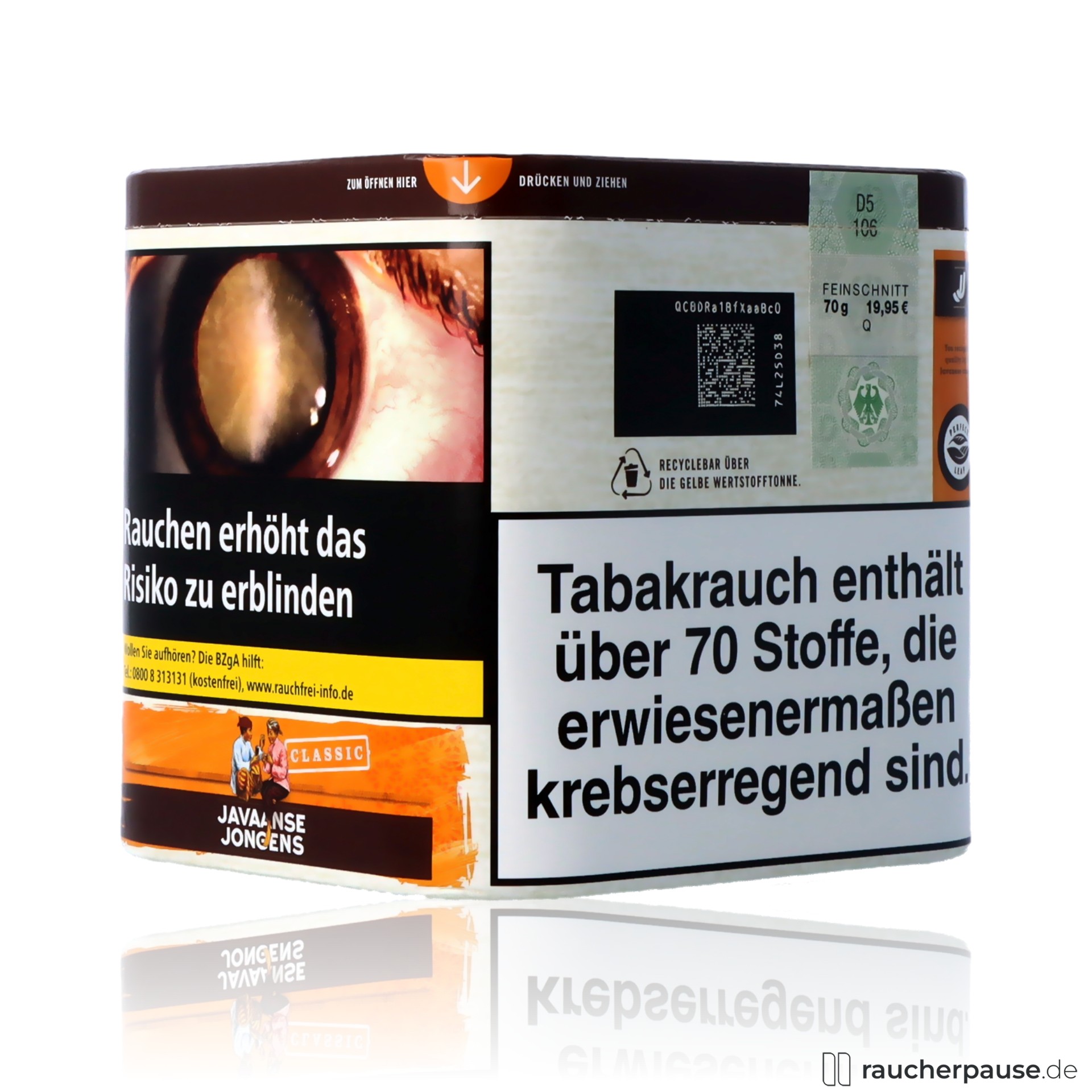 javaanse jongens classic drehtabak 70g dose ohne aromazusaetze , packshot seitlich
