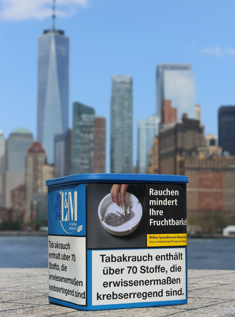 LuM Tabak Blue Dose vor der New York Skyline