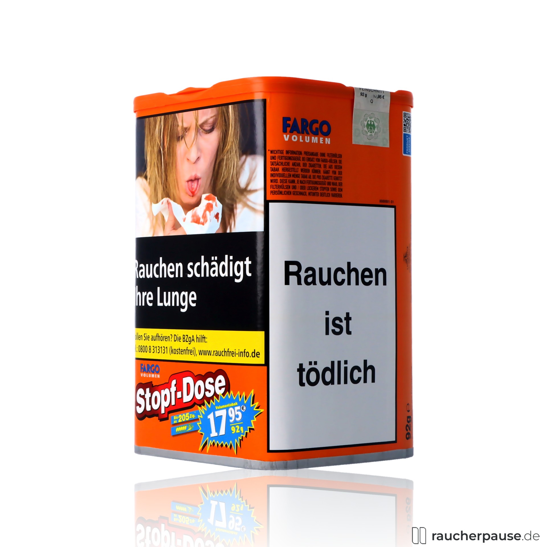 fargo orange volumentabak 92g stopf dose mild wuerzig hohe fuellfaehigkeit , packshot vorderseite