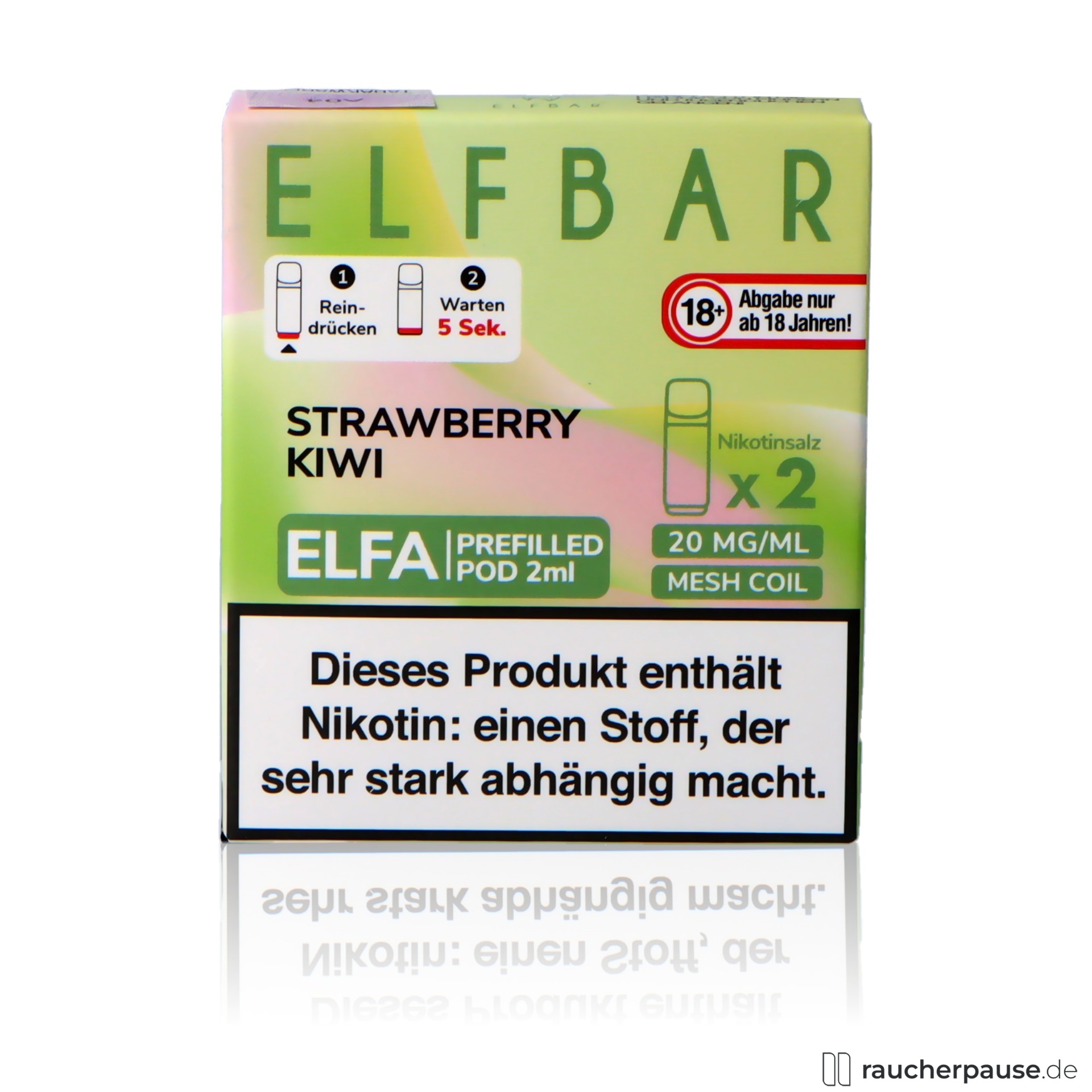 elfbar, elf bar elfa prefilled pods strawberry kiwi ml nikotin, packshot seitlich