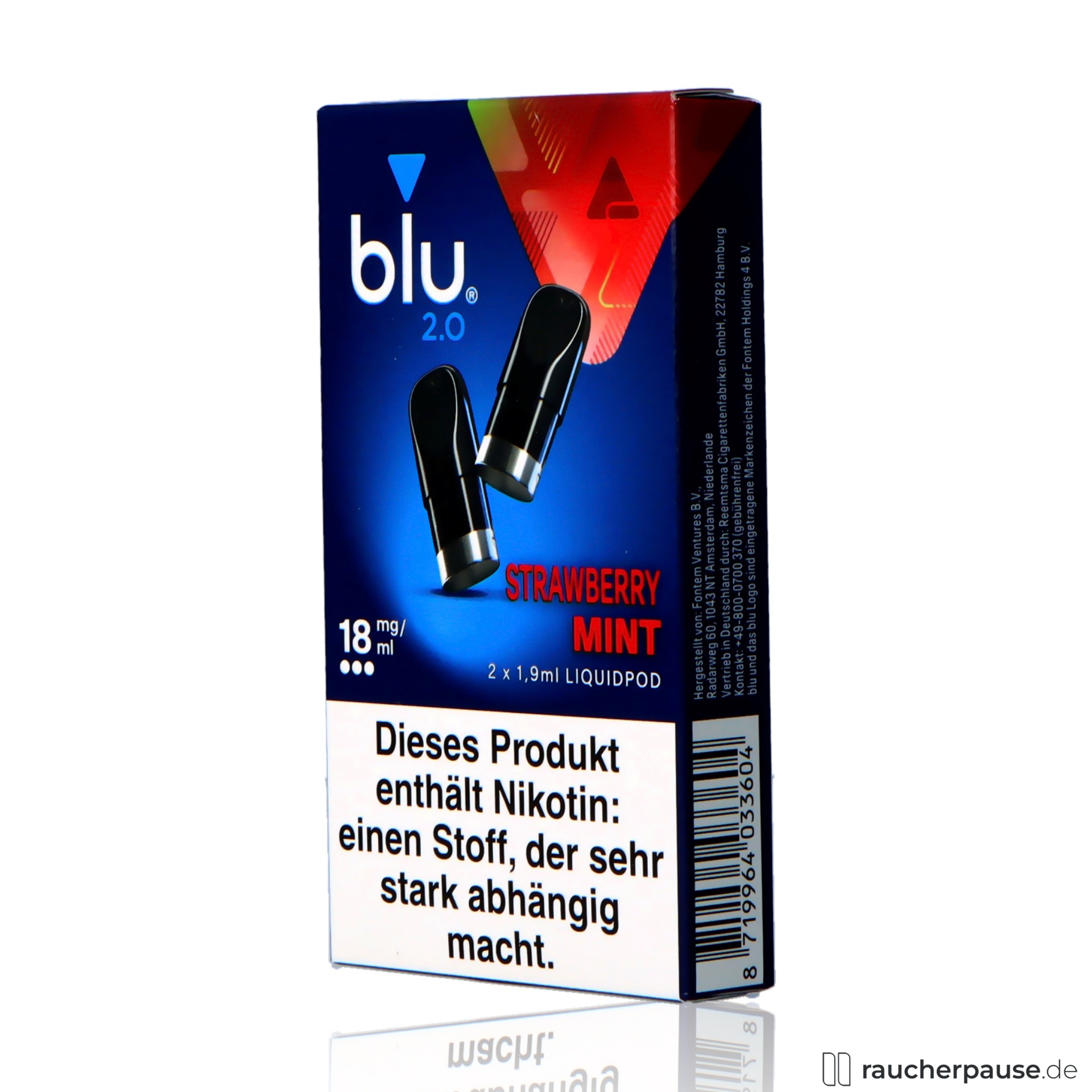 blu, blu strawberry mint liquid pod ml nikotin stueck erdbeere minze , packshot seitlich