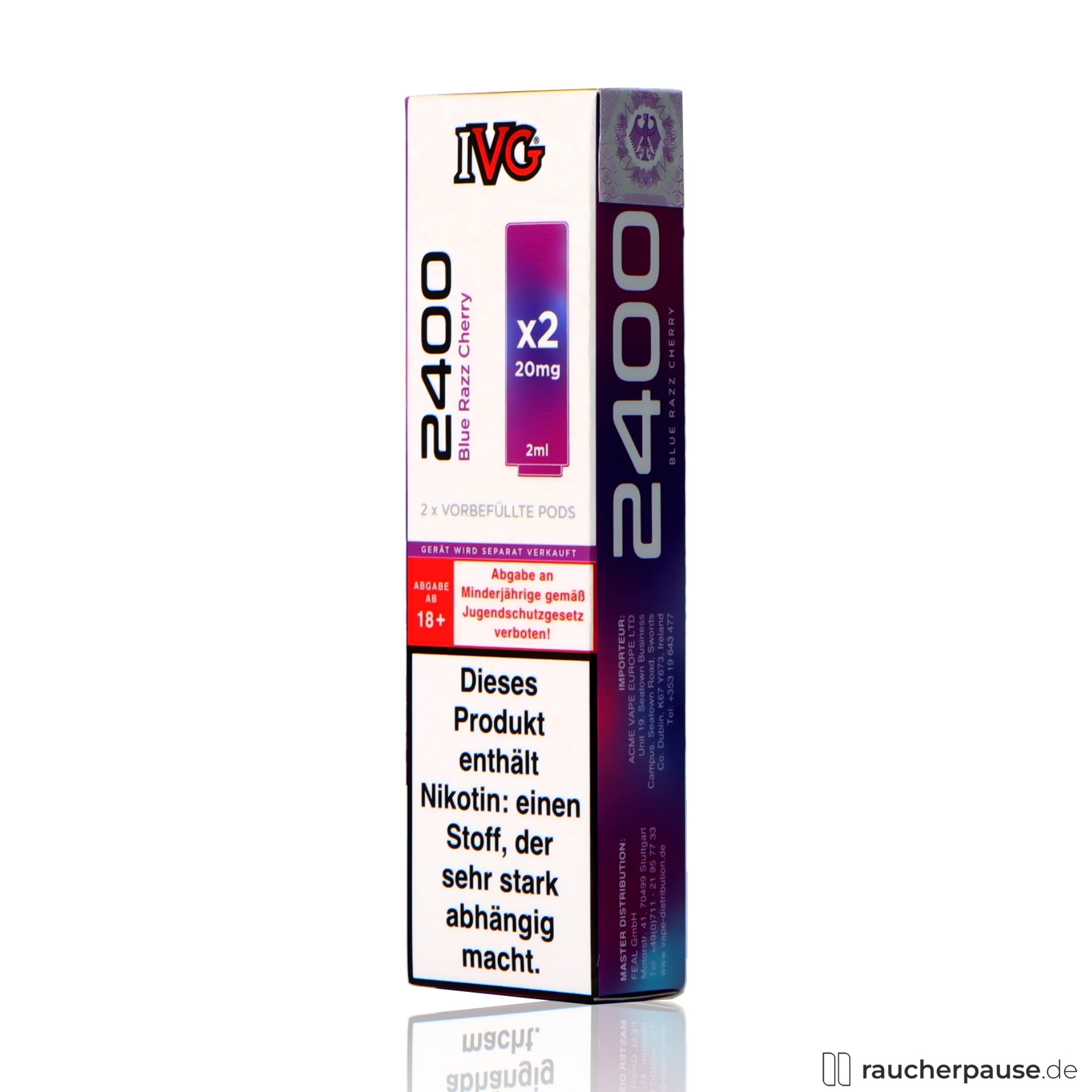 ivg, ivg prefilled pods blue razz cherry ml nikotin blaue himbeere kirsche , packshot seitlich