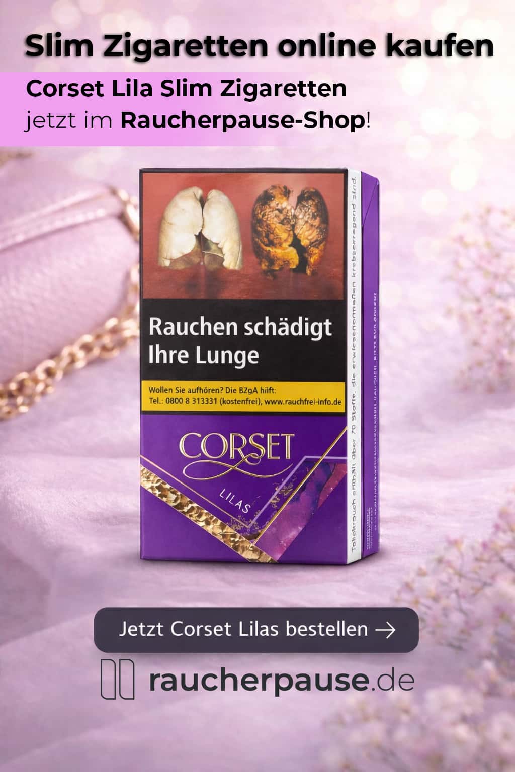 Corset Lila Slim Zigaretten kaufen – elegante Superslim Variante mit leichtem Rauchprofil