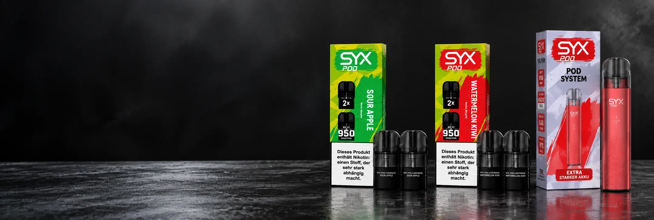 SYX Pod Vape mit Basisgerät und passenden Pods