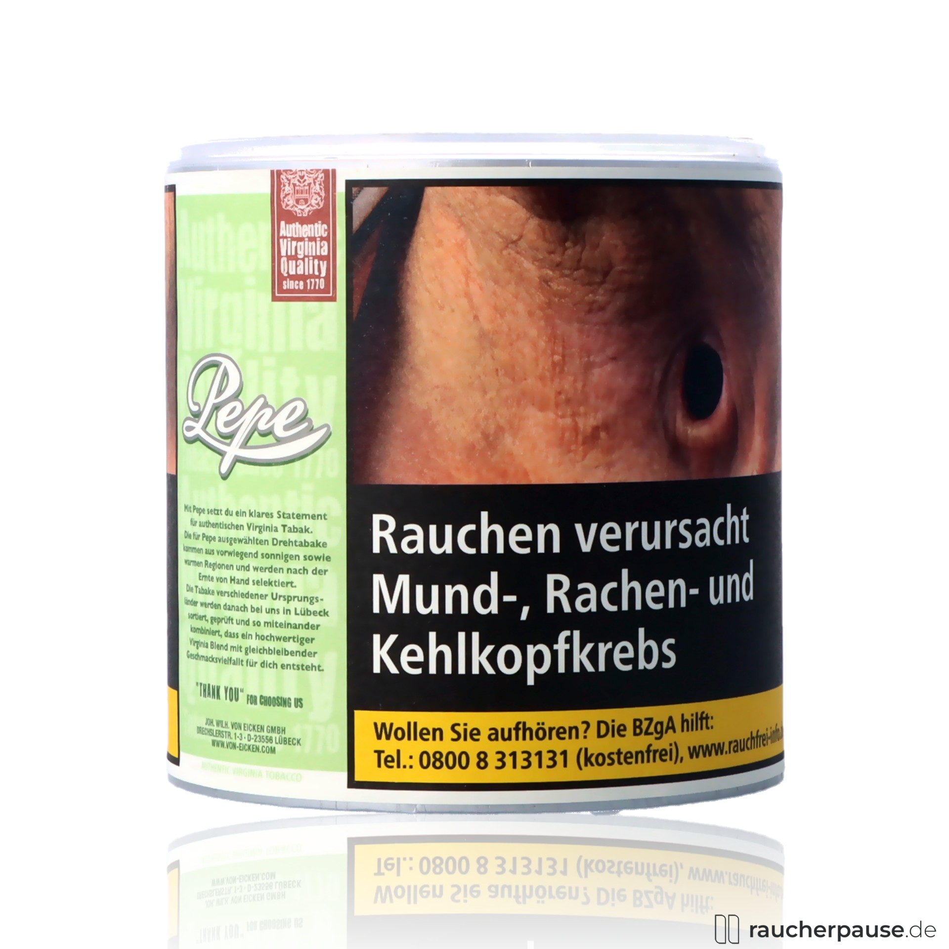 bright green tabak 80g dose prozent virginia ohne zusatzstoffe , packshot vorderseite