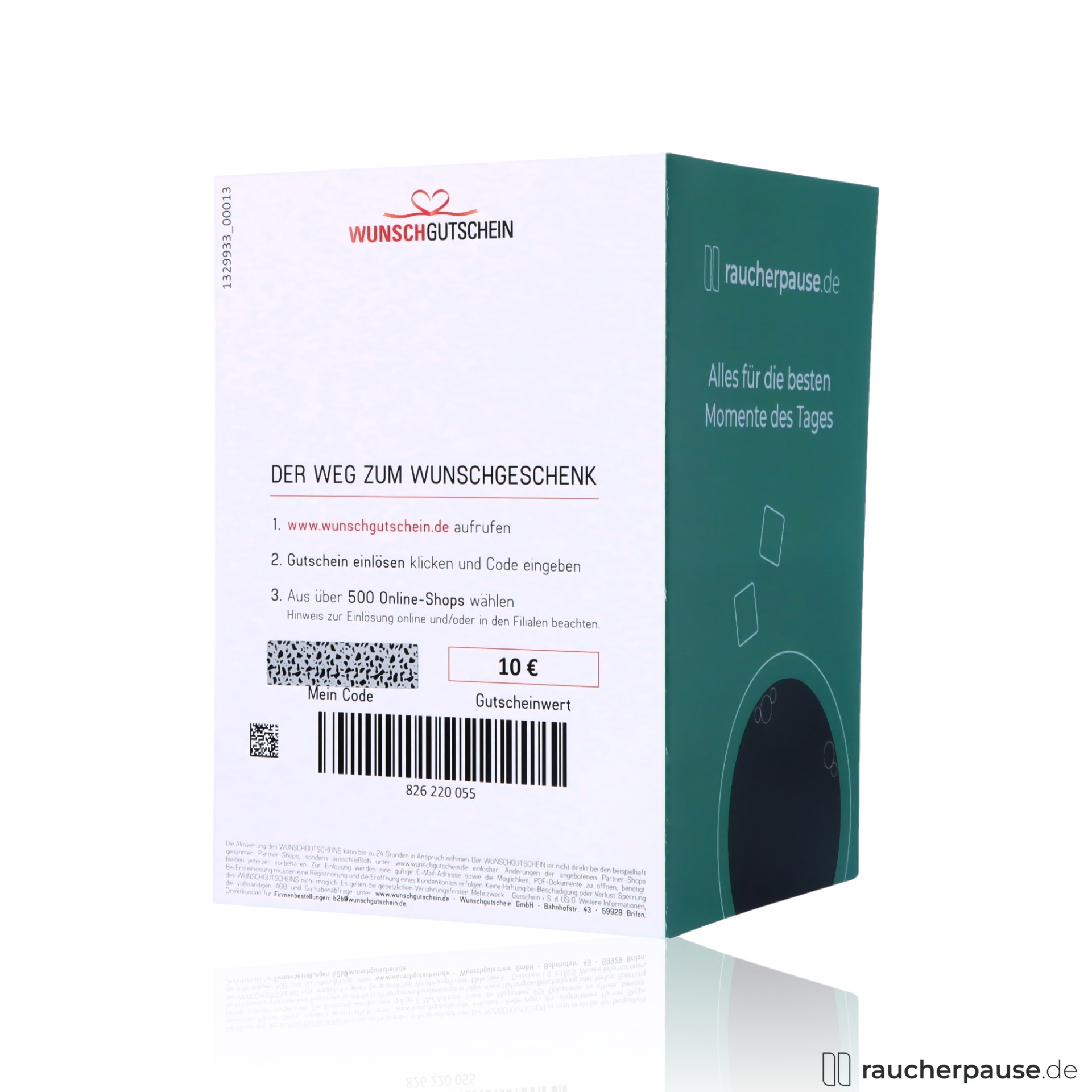wunschgutschein, wunschgutschein raucherpause de euro , packshot hinterseite