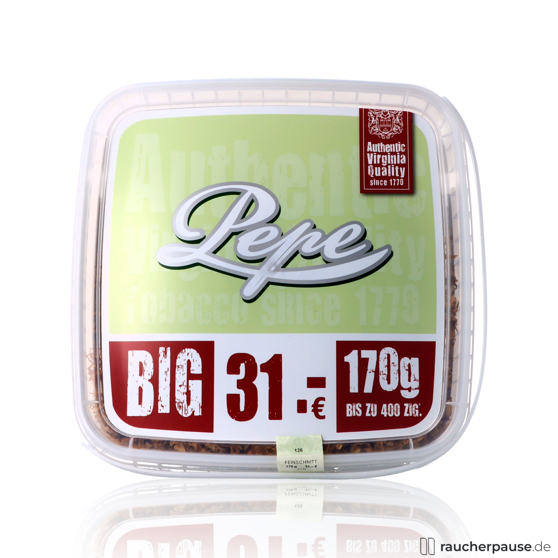 Pepe Volumentabak Virginia 170g | Ohne Zusatzstoffe | Eimer