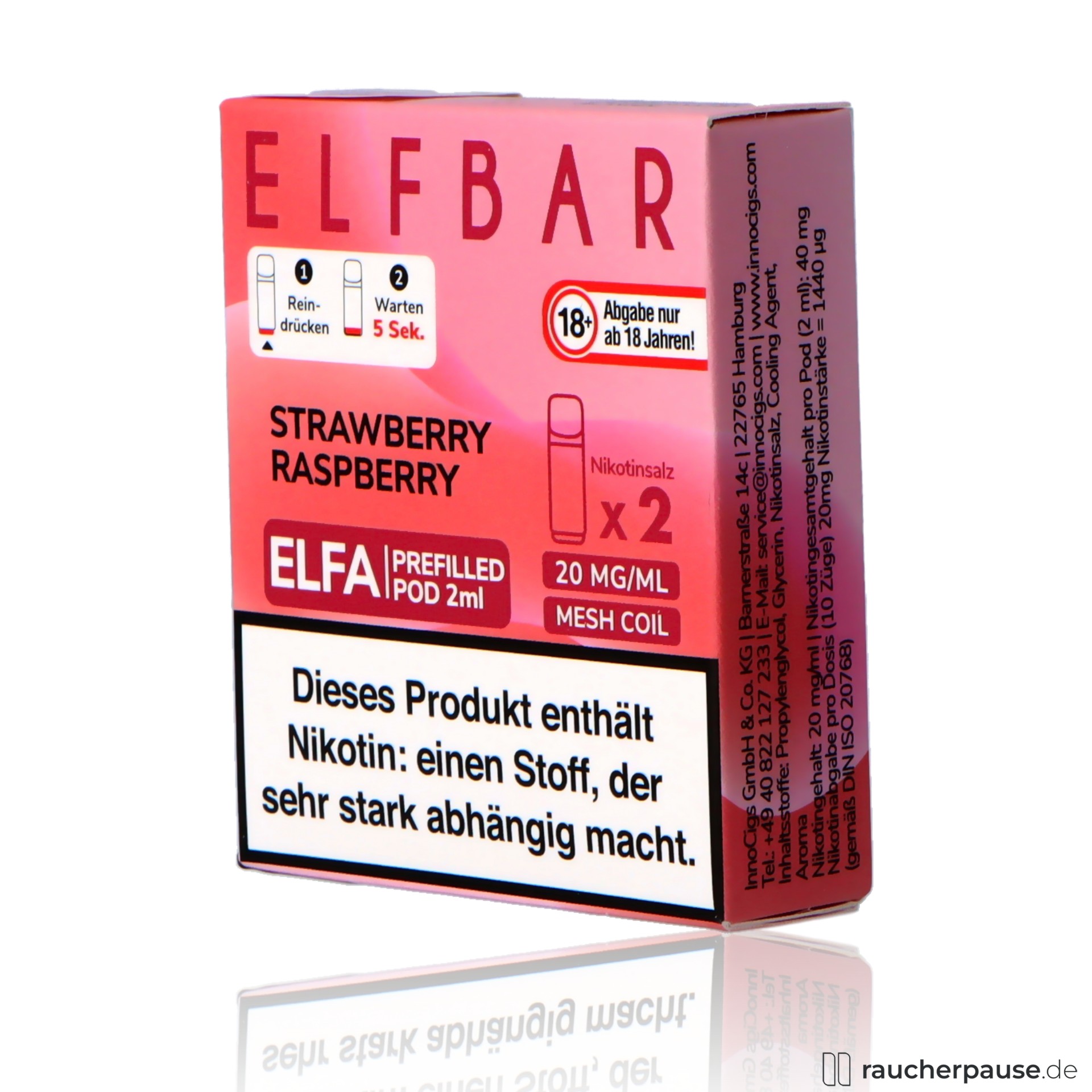 elfbar, elf bar elfa prefilled pods strawberry raspberry ml nikotin, packshot hinterseite