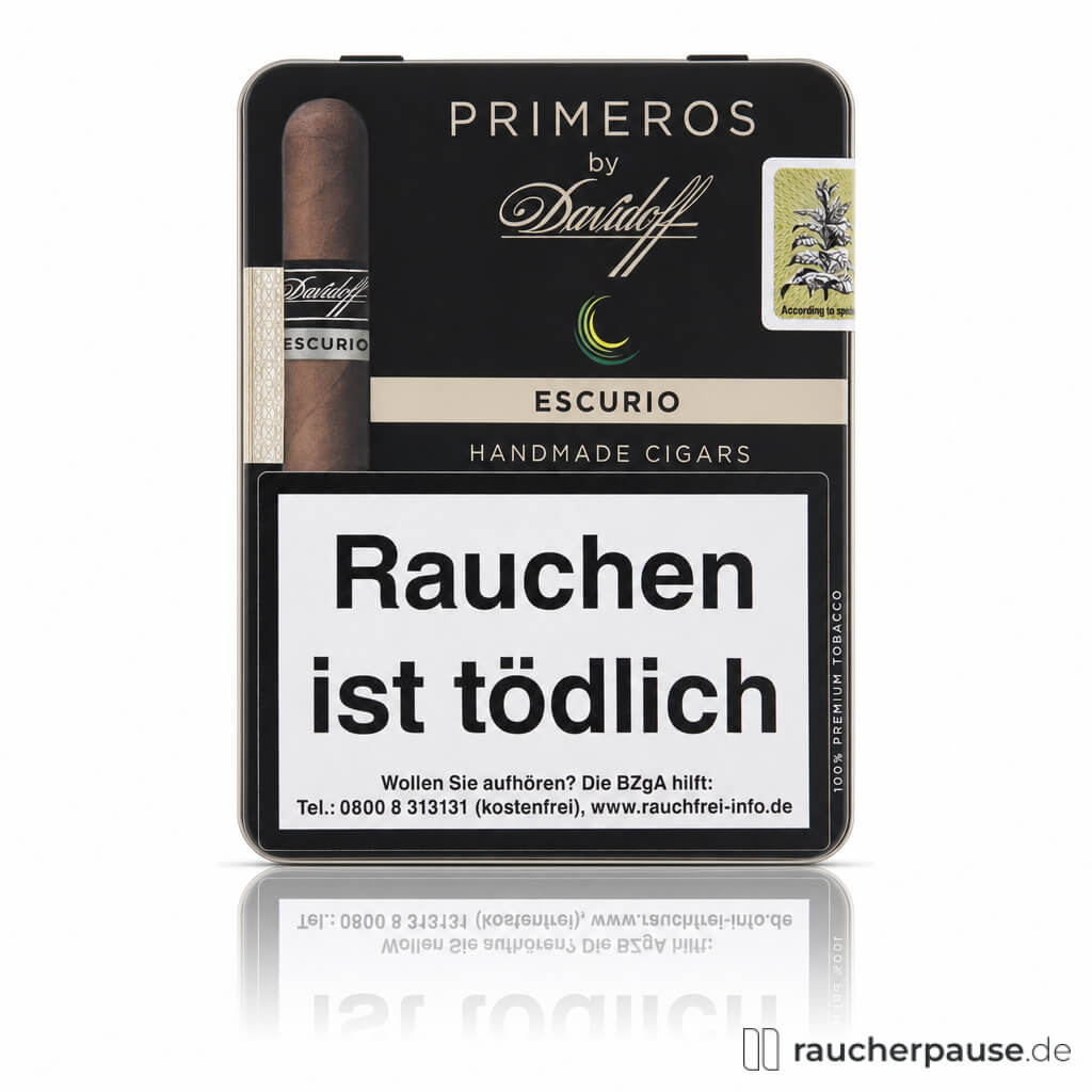 Primeros by Davidoff Escurio Petit Panetela Zigarren in schwarzer Metalldose