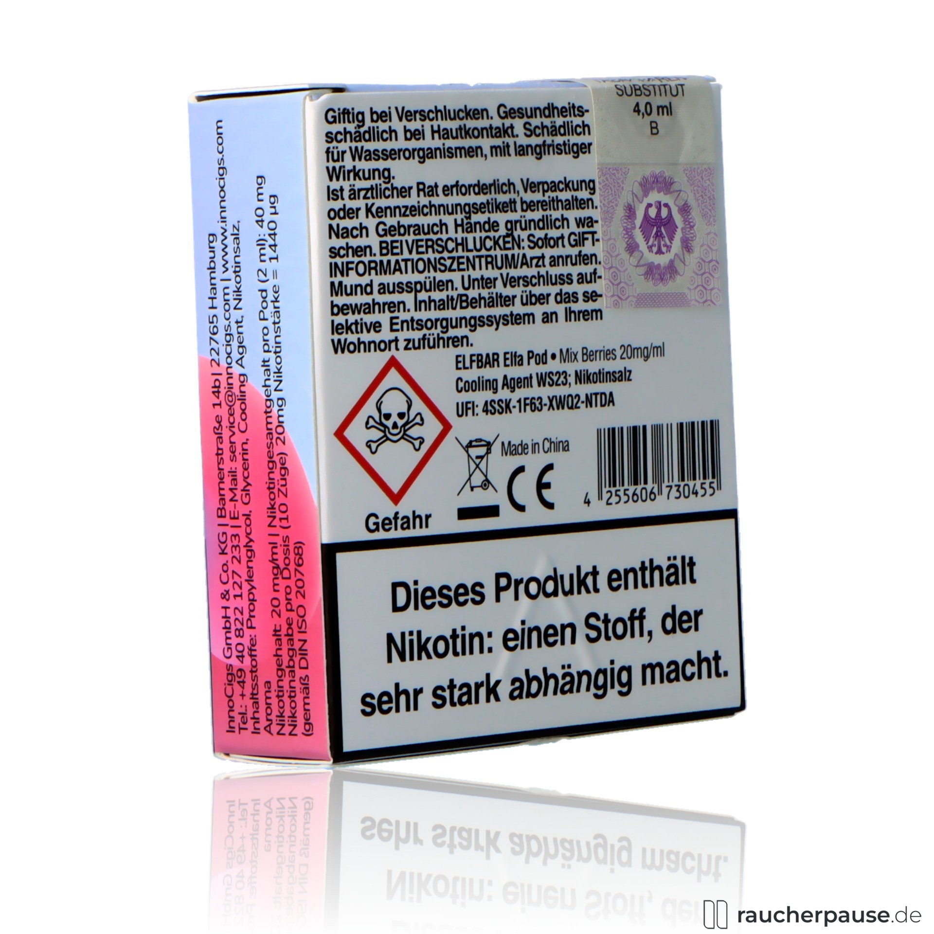 elfbar, elf bar elfa prefilled pods mix berries ml nikotin, packshot seitlich