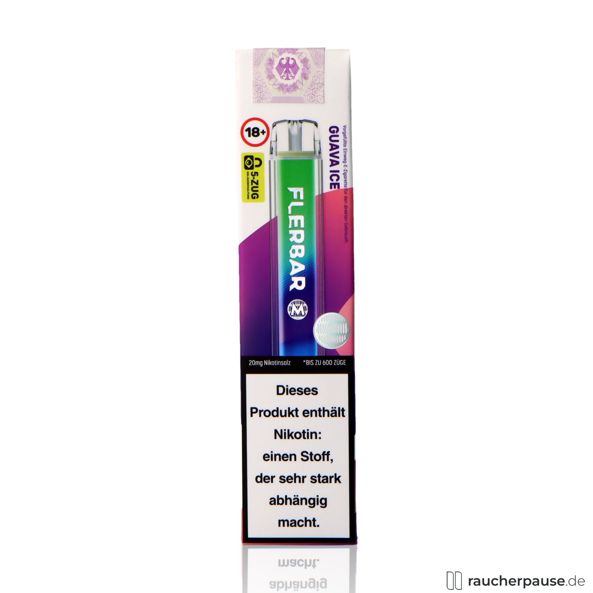 Flerbar Einweg Vape | Guava Ice | 600 Züge | 20 mg/ml Nikotin | Guave & Ice flerbar, flerbar einweg vape guava ice zuege ml nikotin guave ice , packshot seitlich