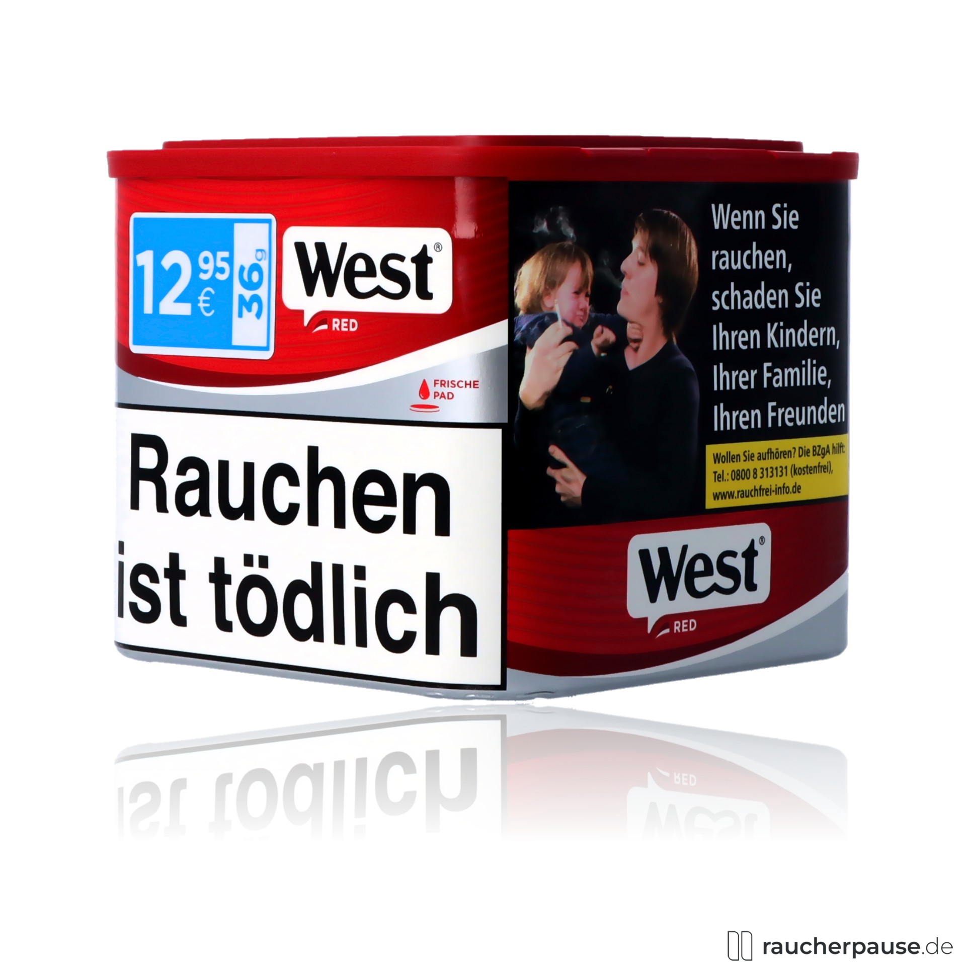 west red volumentabak 36g american blend wuerzig ergiebig stopftabak , packshot seitlich