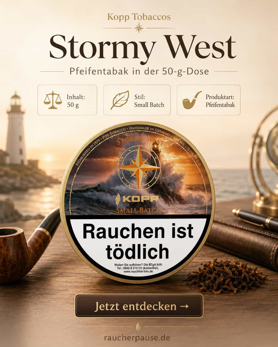 Kopp Tobaccos Small Batch Stormy West Pfeifentabak in der 50-g-Dose kaufen