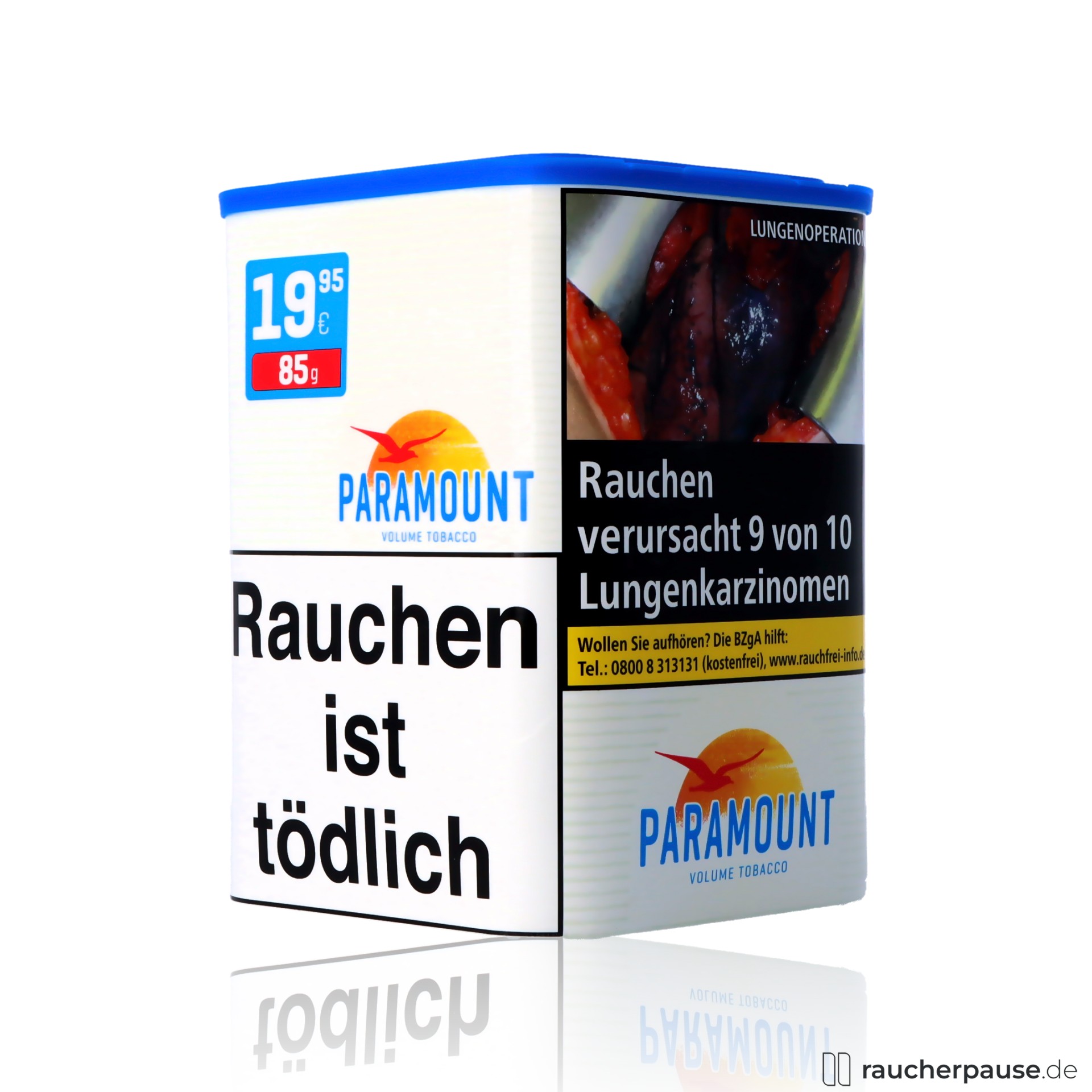 paramount blue volumentabak 85g dose american blend mild wuerzig aroma , packshot hinterseite