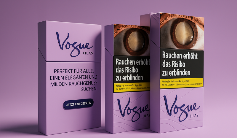3 Vogue Zigaretten Packungen mit lila Hintergrund