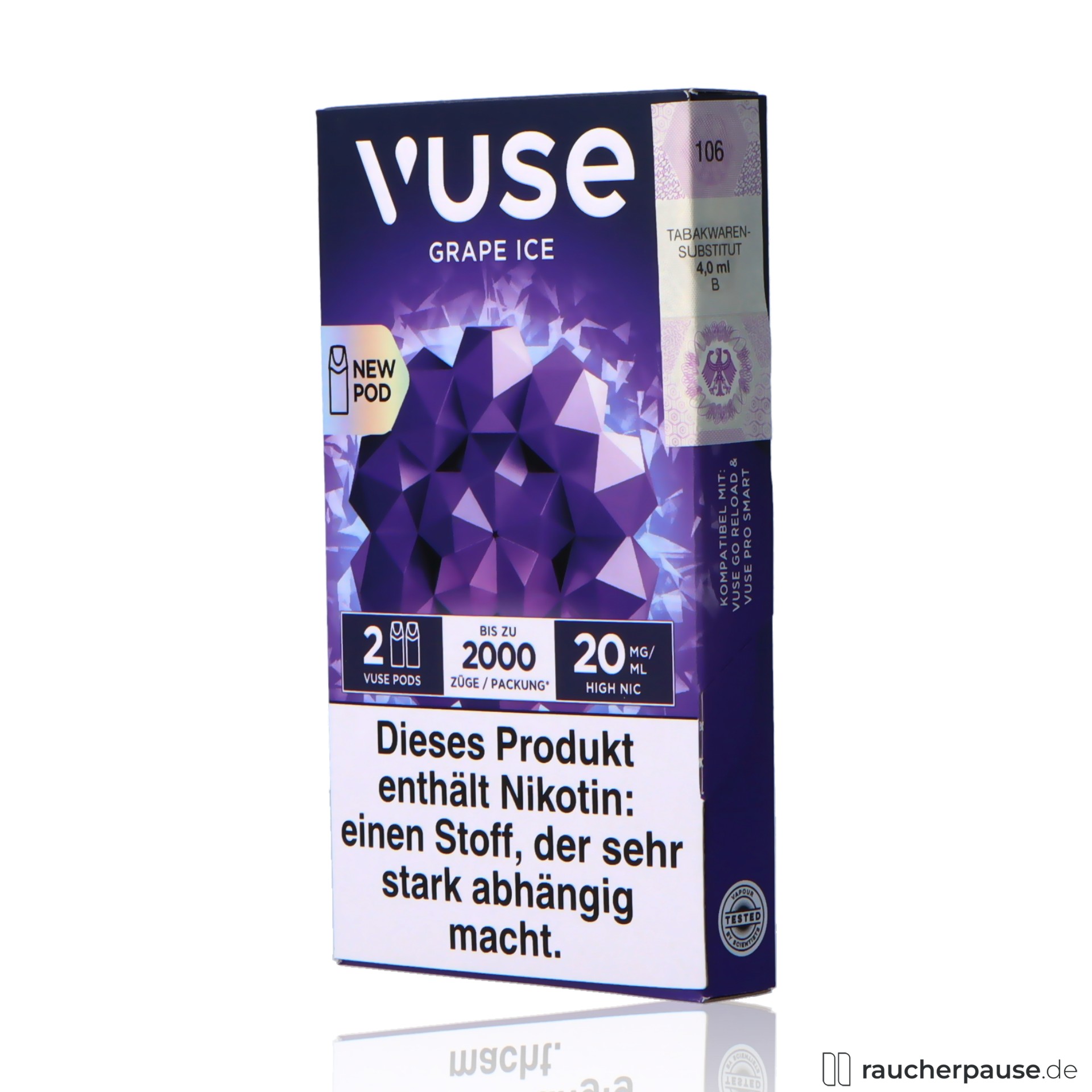 vuse, vuse pods grape ice ml nikotin pods traube ice , packshot hinterseite