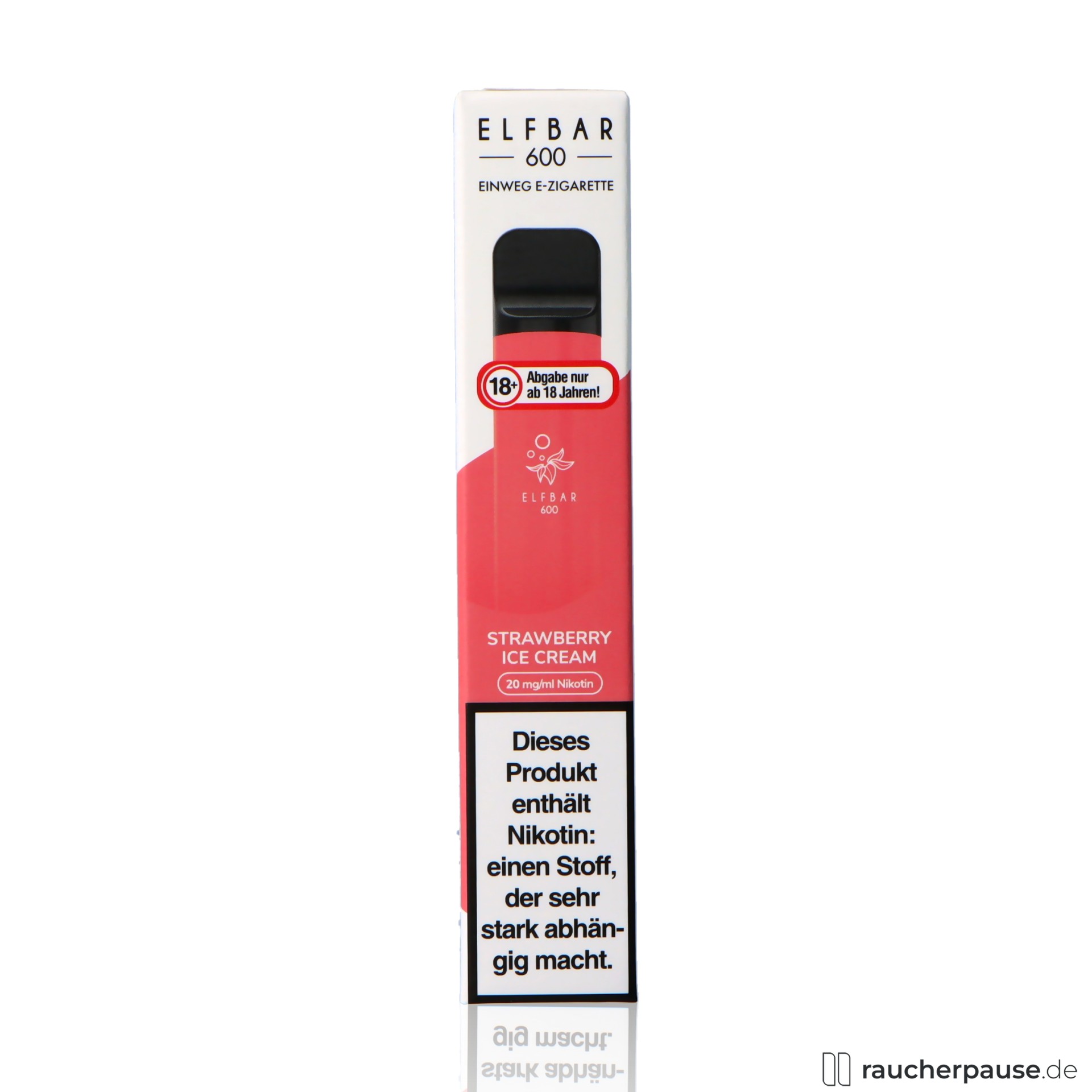 Elf Bar 600 Strawberry Ice Cream | Einweg E-Shisha | 20mg/ml Nikotin | Erdbeere & Eiscreme elfbar, elf bar strawberry ice cream einweg e shisha ml nikotin erdbeere eiscreme, packshot hinterseite