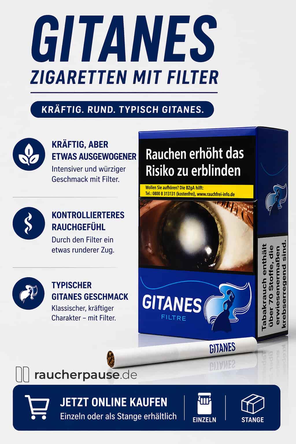 Gitanes Zigaretten mit Filter kaufen – klassischer Geschmack mit ausgewogenem Rauchprofil