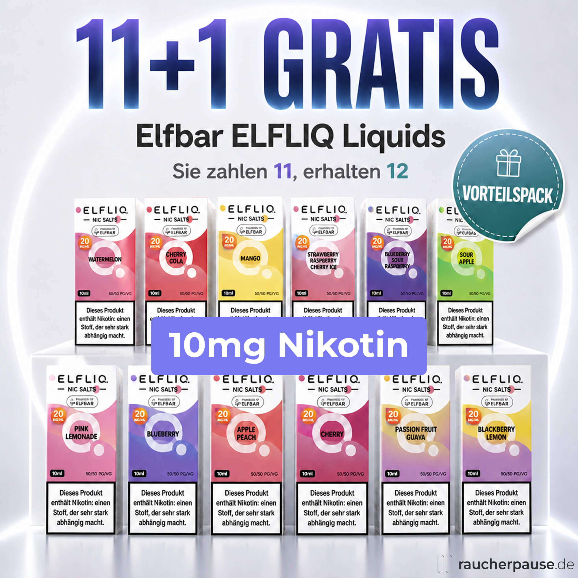 11+1 Gratis Elfliq Angebot mit 10mg Nikotin für Elfbar Liquids