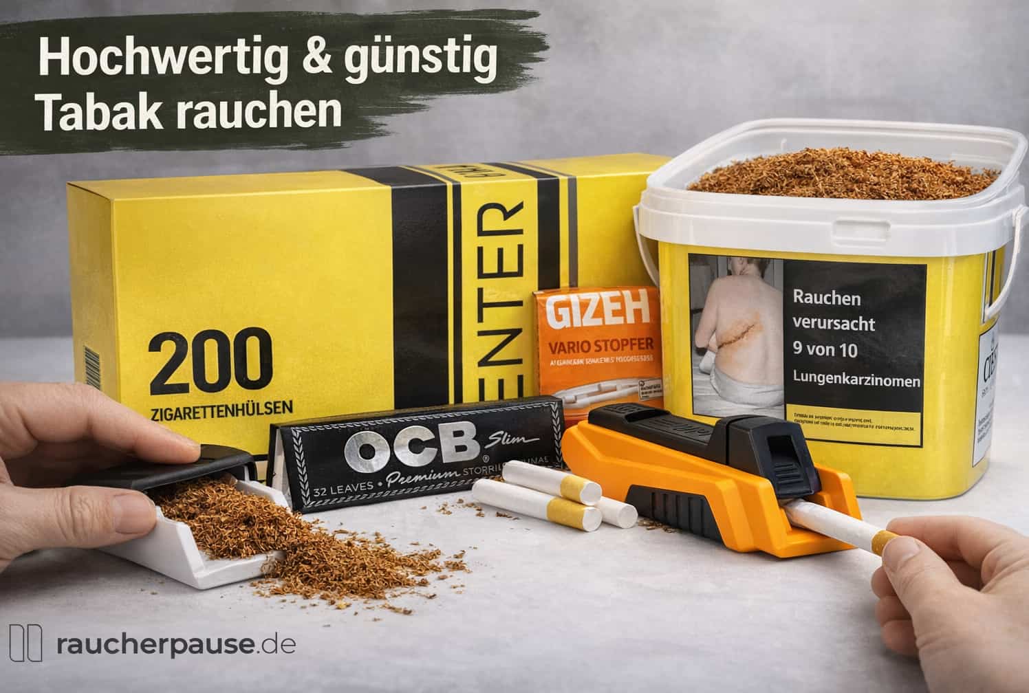 ENTER Volumentabak beim Stopfen mit Stopfgerät und Zigarettenhülsen