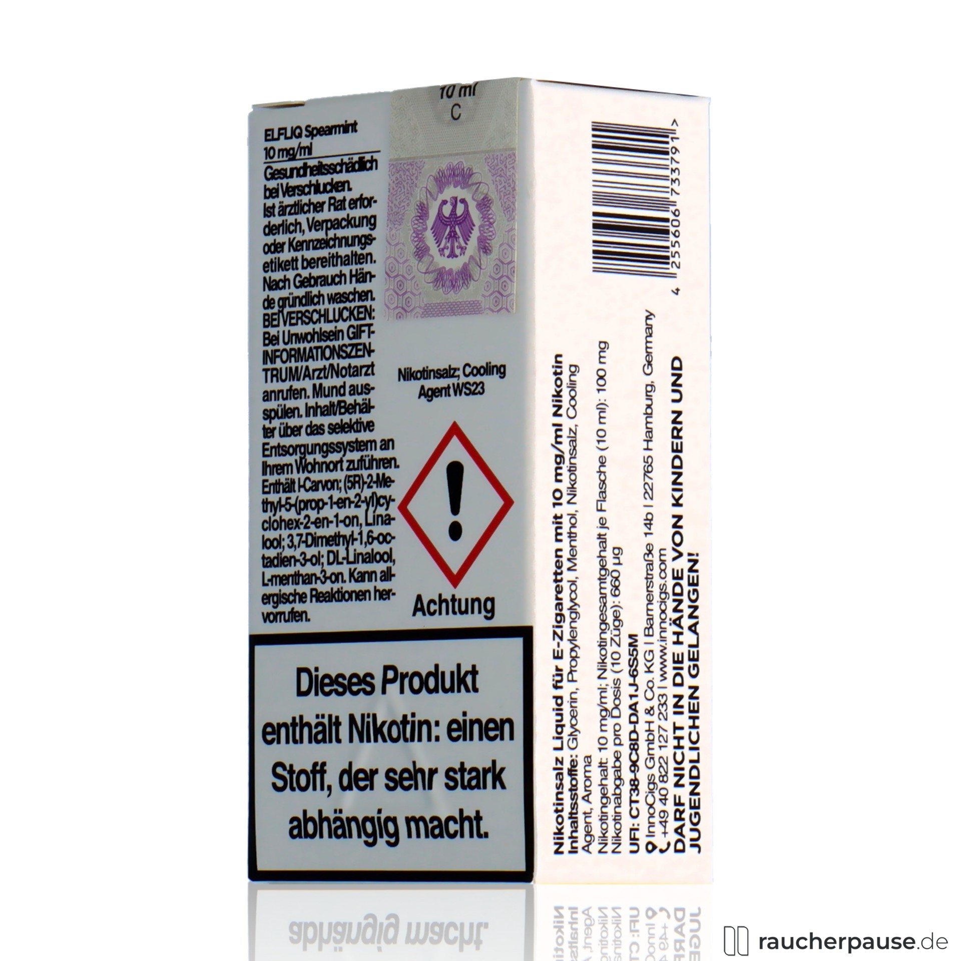 elfbar, elfliq by elf bar nikotinsalz liquid spearmint ml nikotin , packshot seitlich