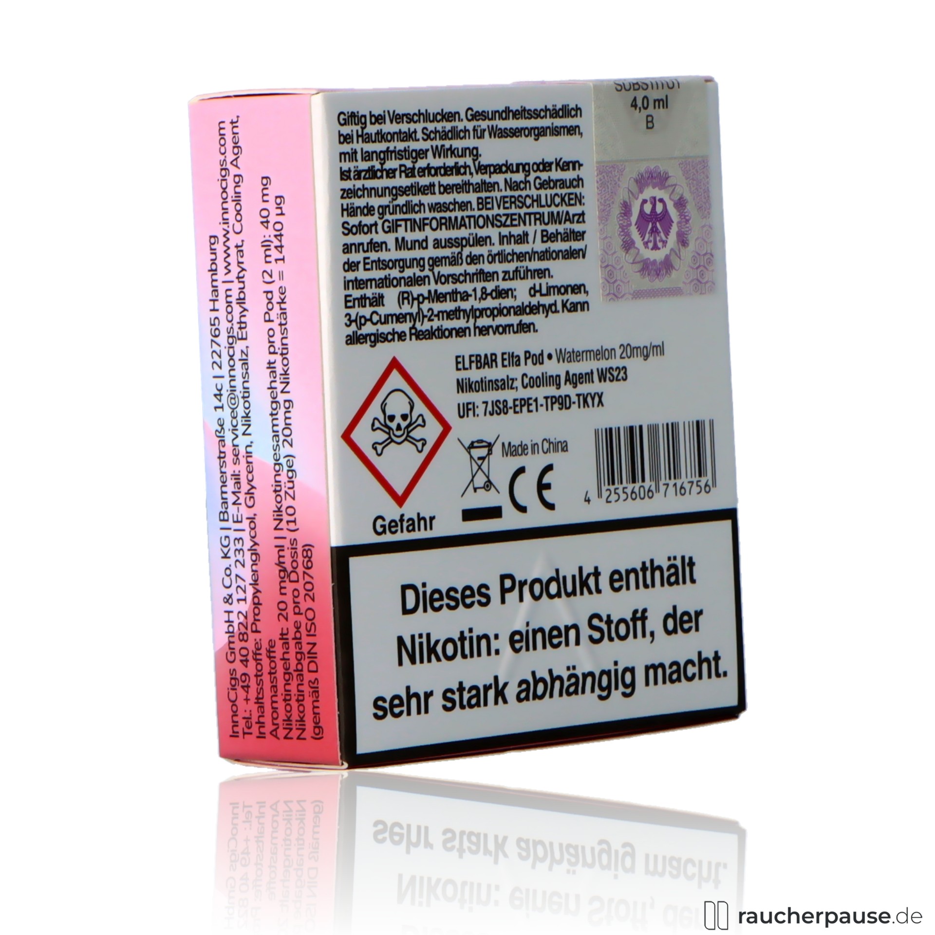 elfbar, elf bar elfa prefilled pods watermelon ml nikotin , packshot hinterseite