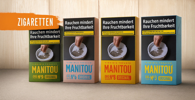 Manitou Zigaretten Sorten No. 9, No. 8, No. 6 und No. 3