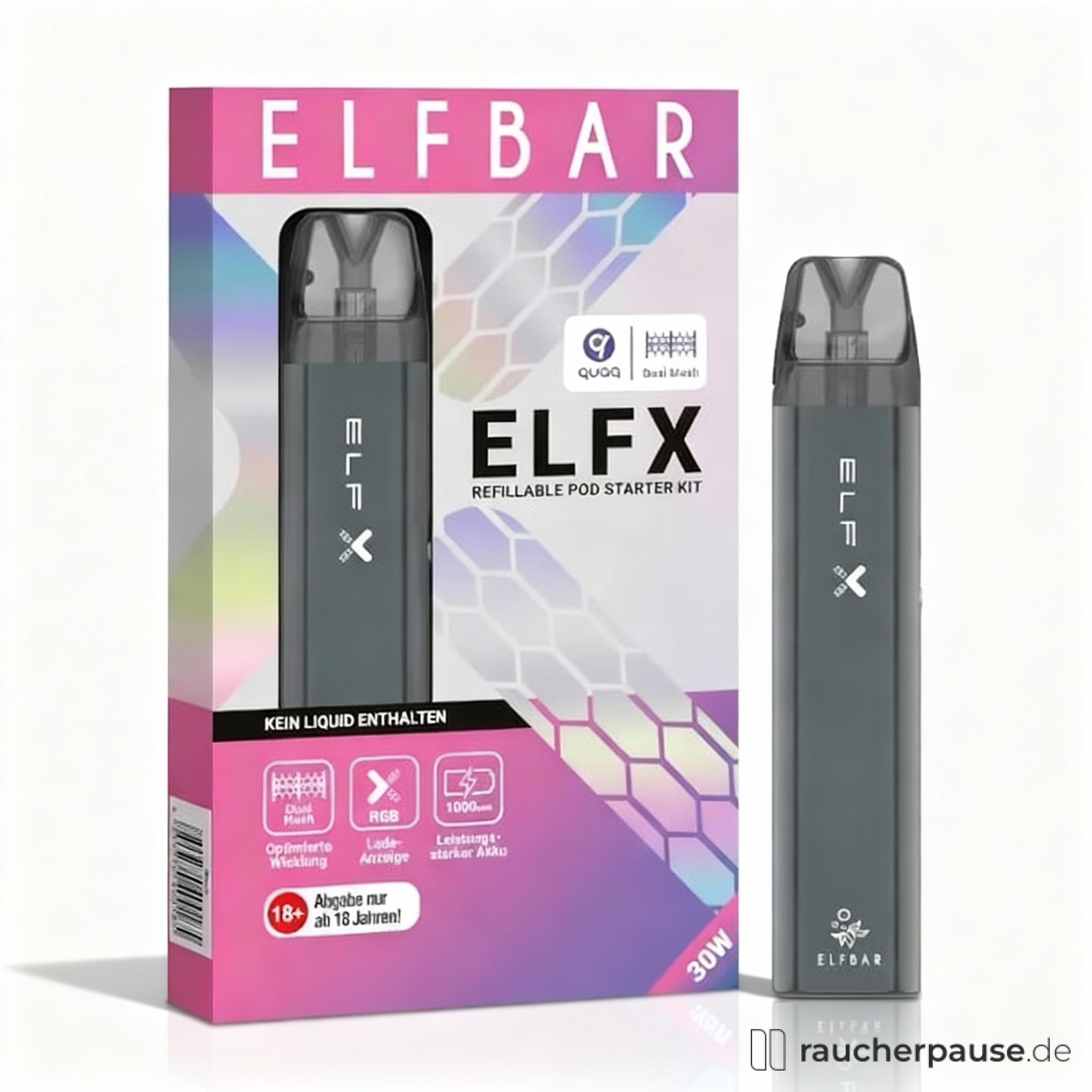 ELFBAR ELFX E-Zigarette Set Schwarz | 1000 mAh Akku | Dual Mesh Pods | 2 ml Top-Filling | 30W Leistung
